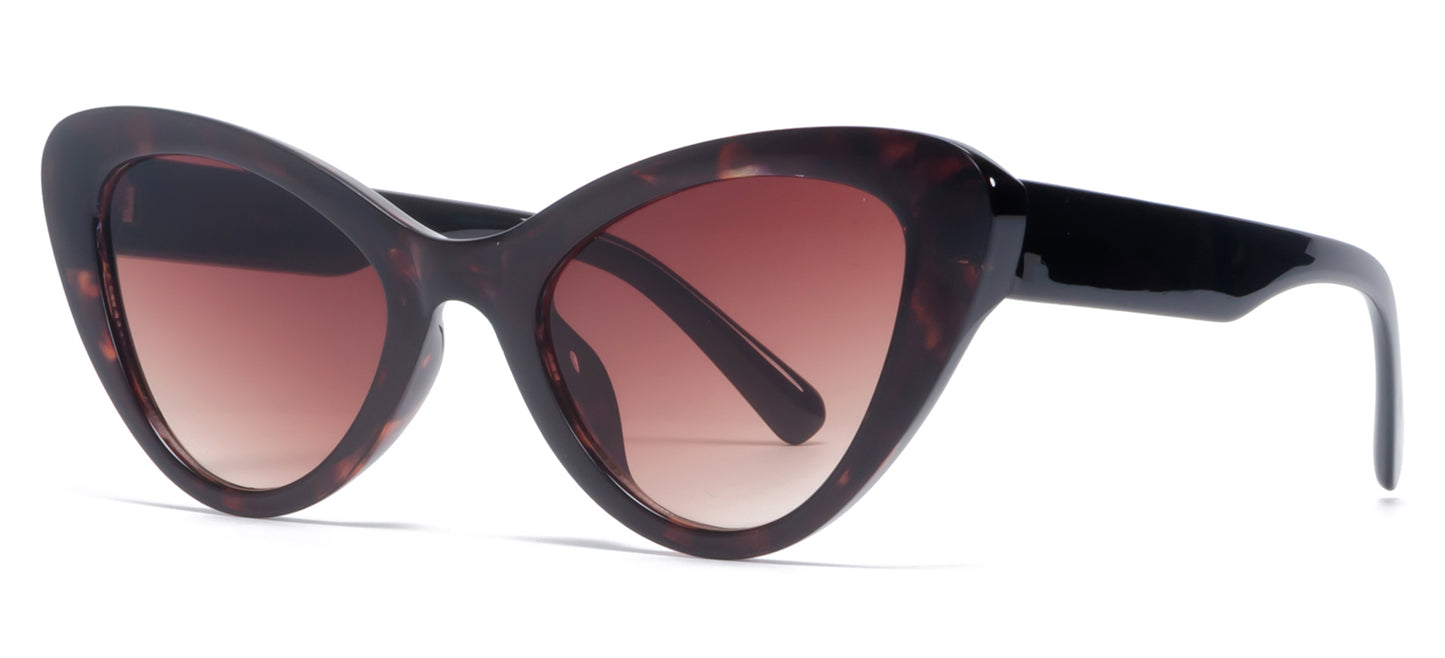 9068 - Angled Cat Eye Plastic Sunglasses