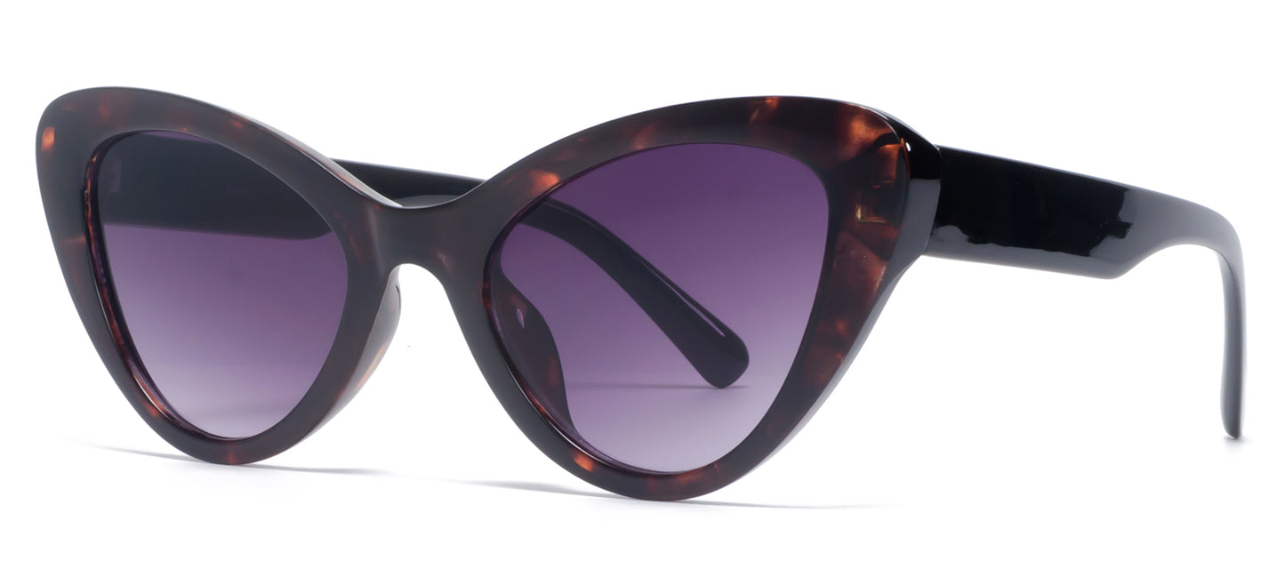 9068 - Angled Cat Eye Plastic Sunglasses