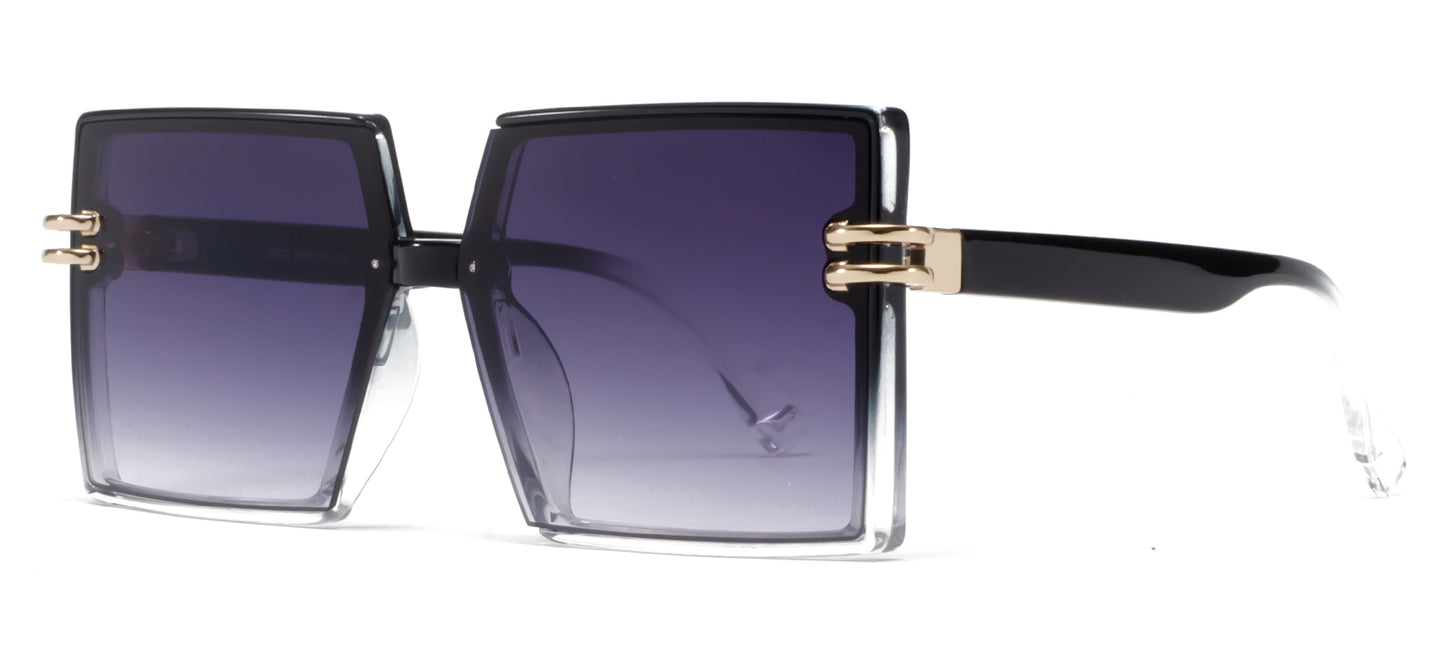 9072 - Square Plastic Sunglasses with Flat Lens