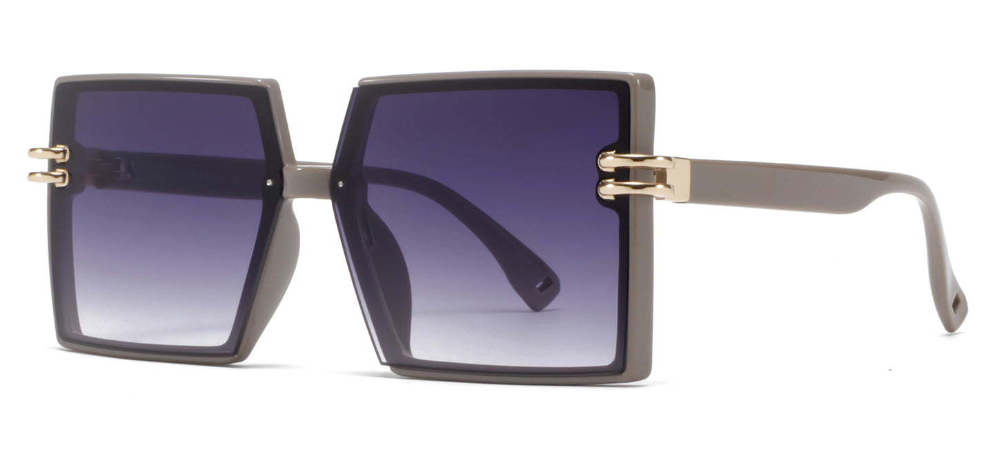 9072 - Square Plastic Sunglasses with Flat Lens