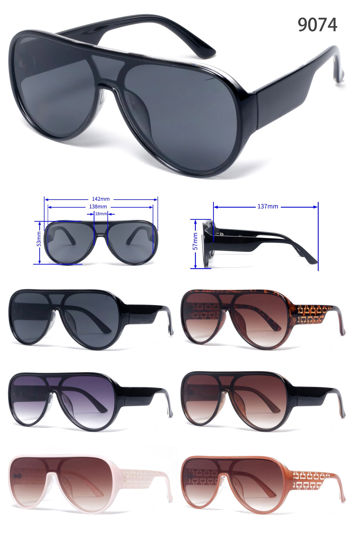 9074 - One Piece Lens Aviator Plastic Sunglasses