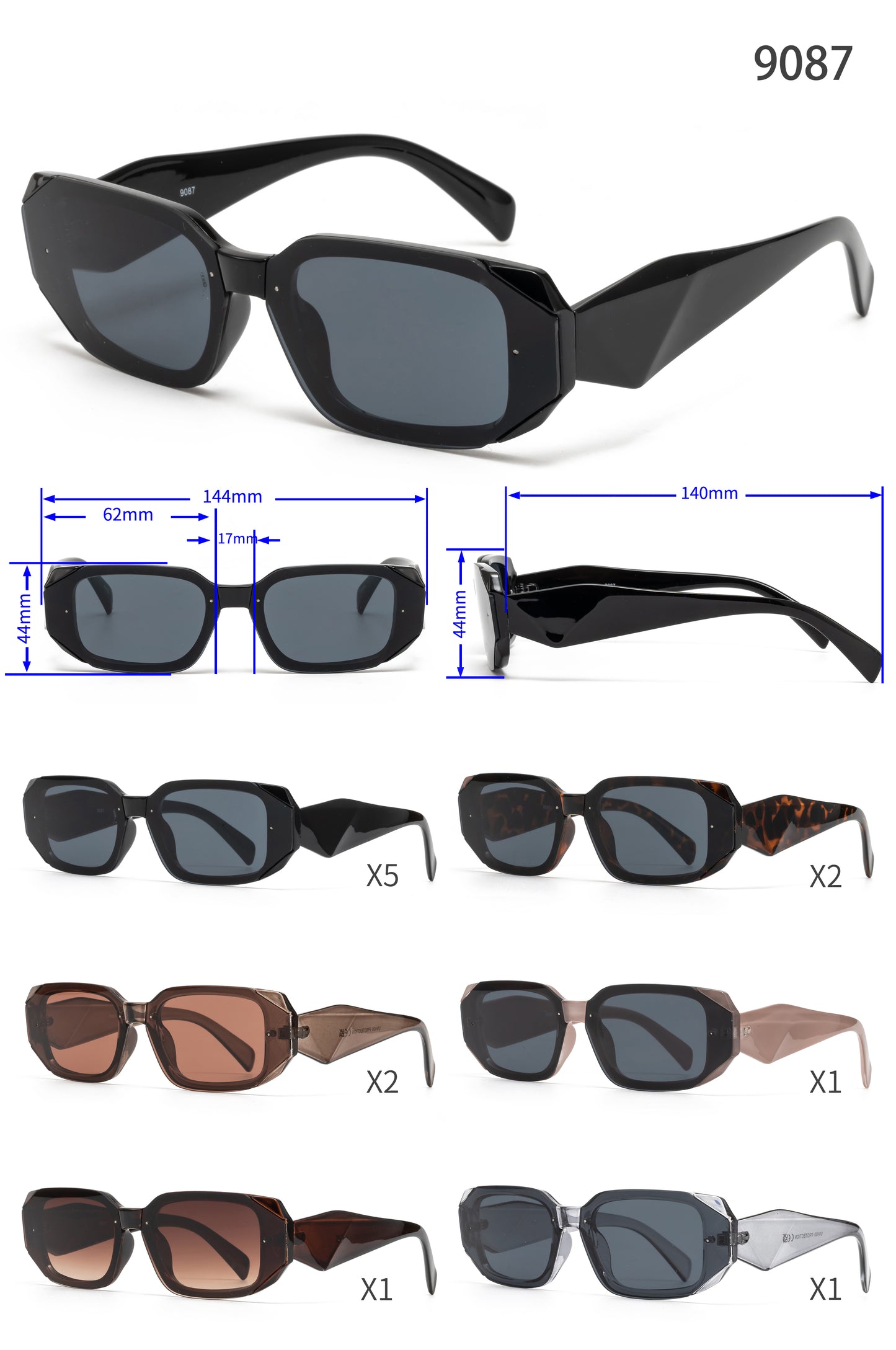 9087 - Rectangular Women Plastic Sunglasses