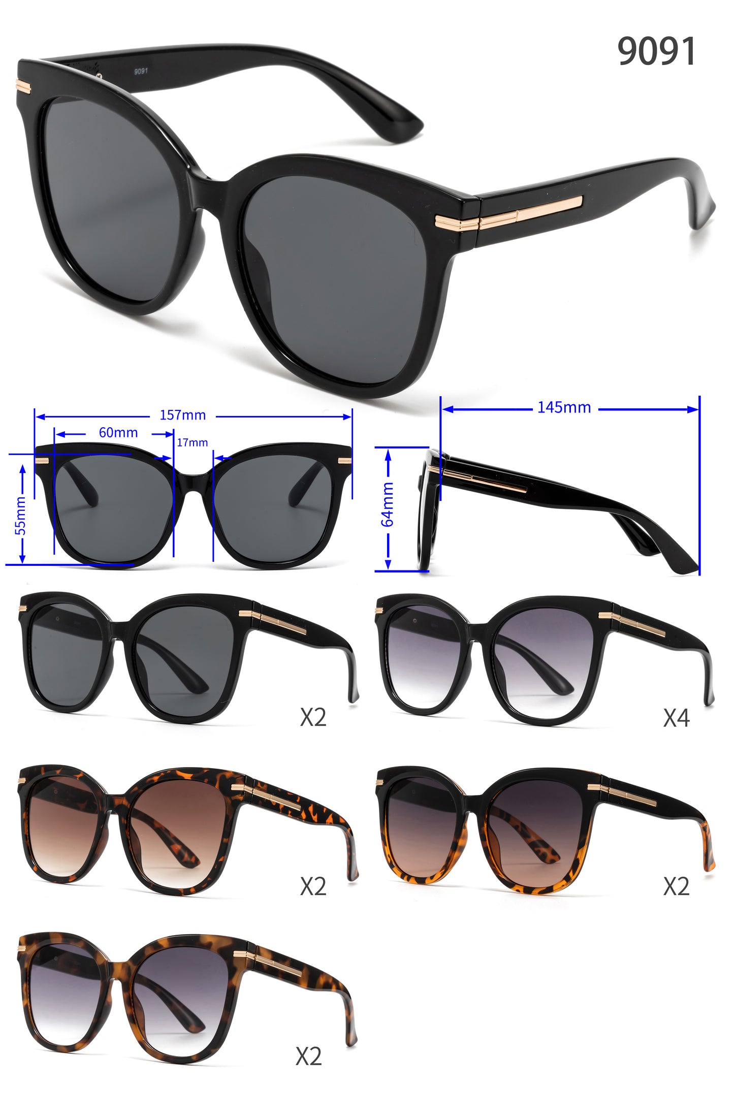 9091 - Plastic Square Butterfly Sunglasses