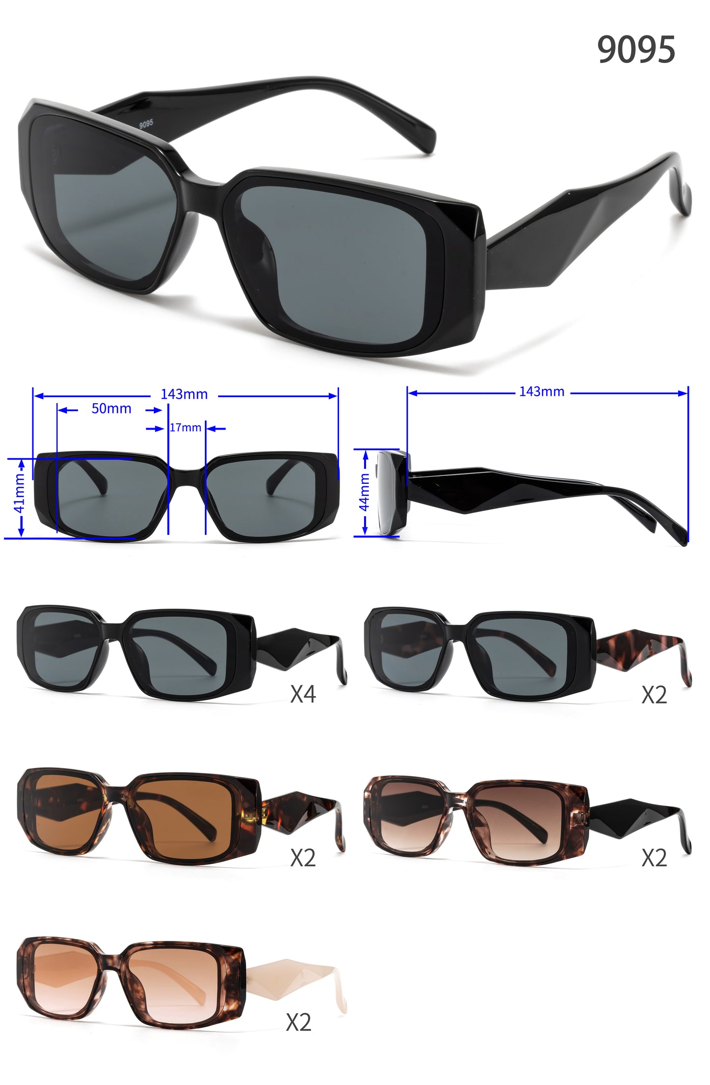 9095 - Rectangular Plastic Sunglasses