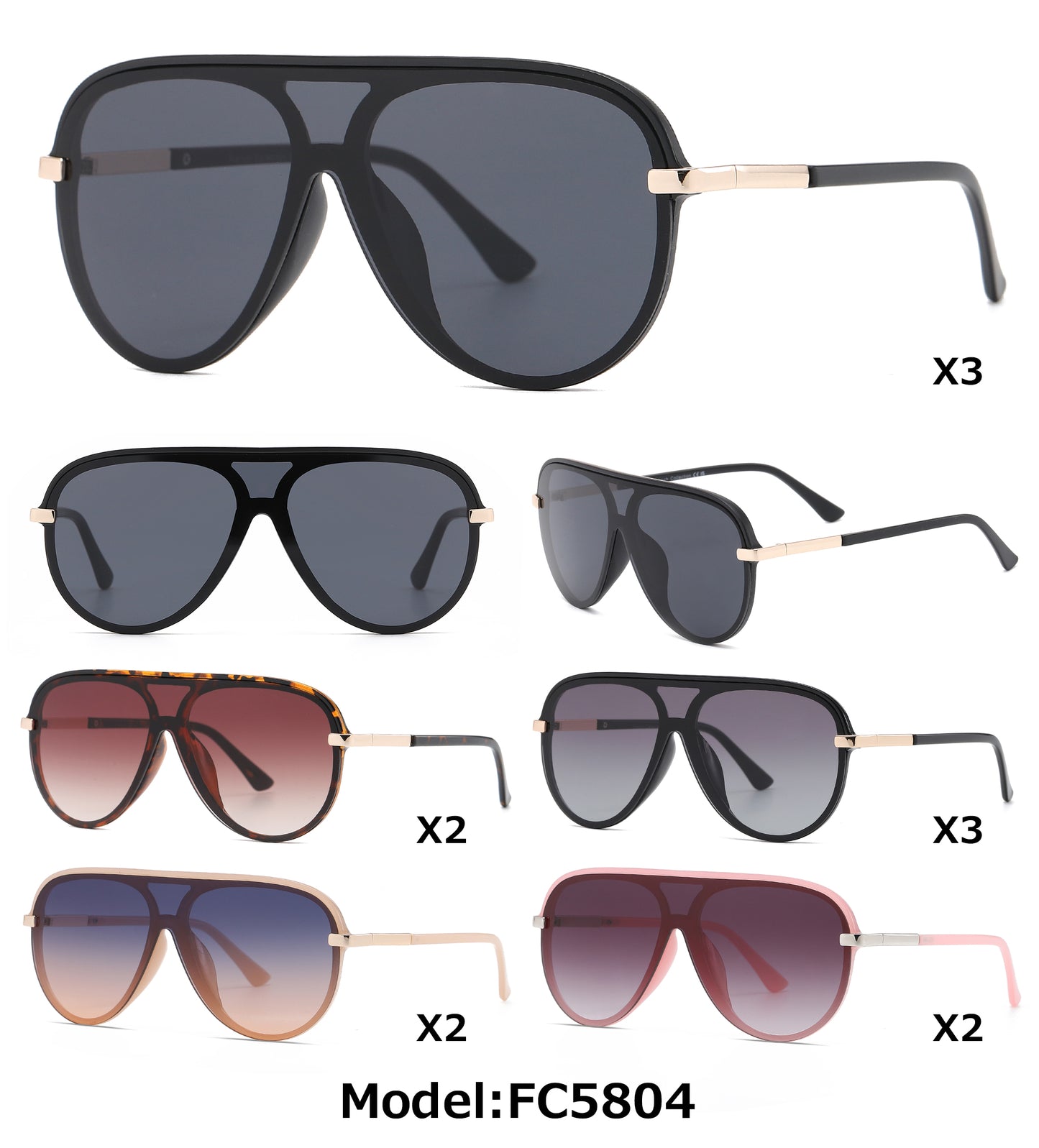 FC 5804 - Plastic Flat Top One Piece Sunglasses
