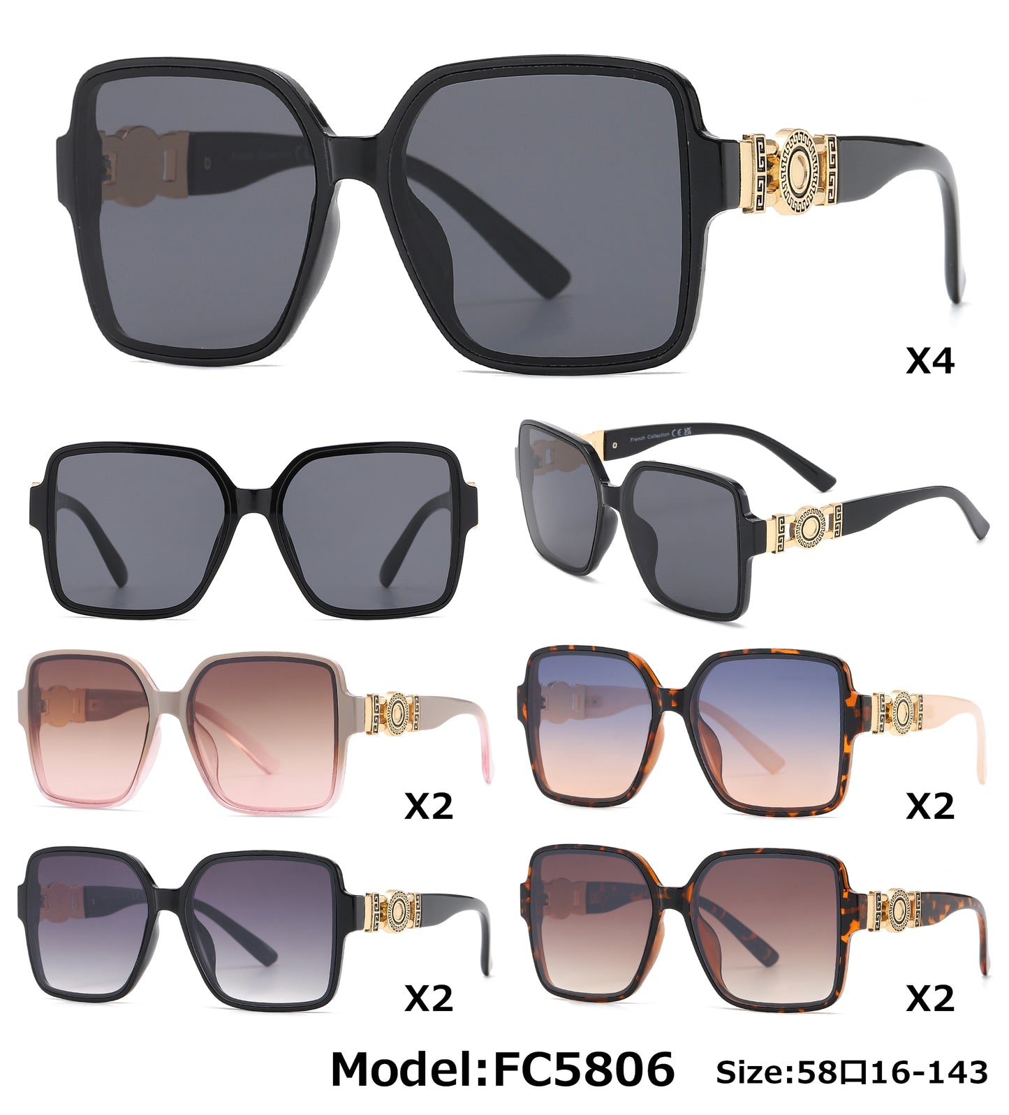 FC 5806 - Plastic Square Fashion Sunglasses