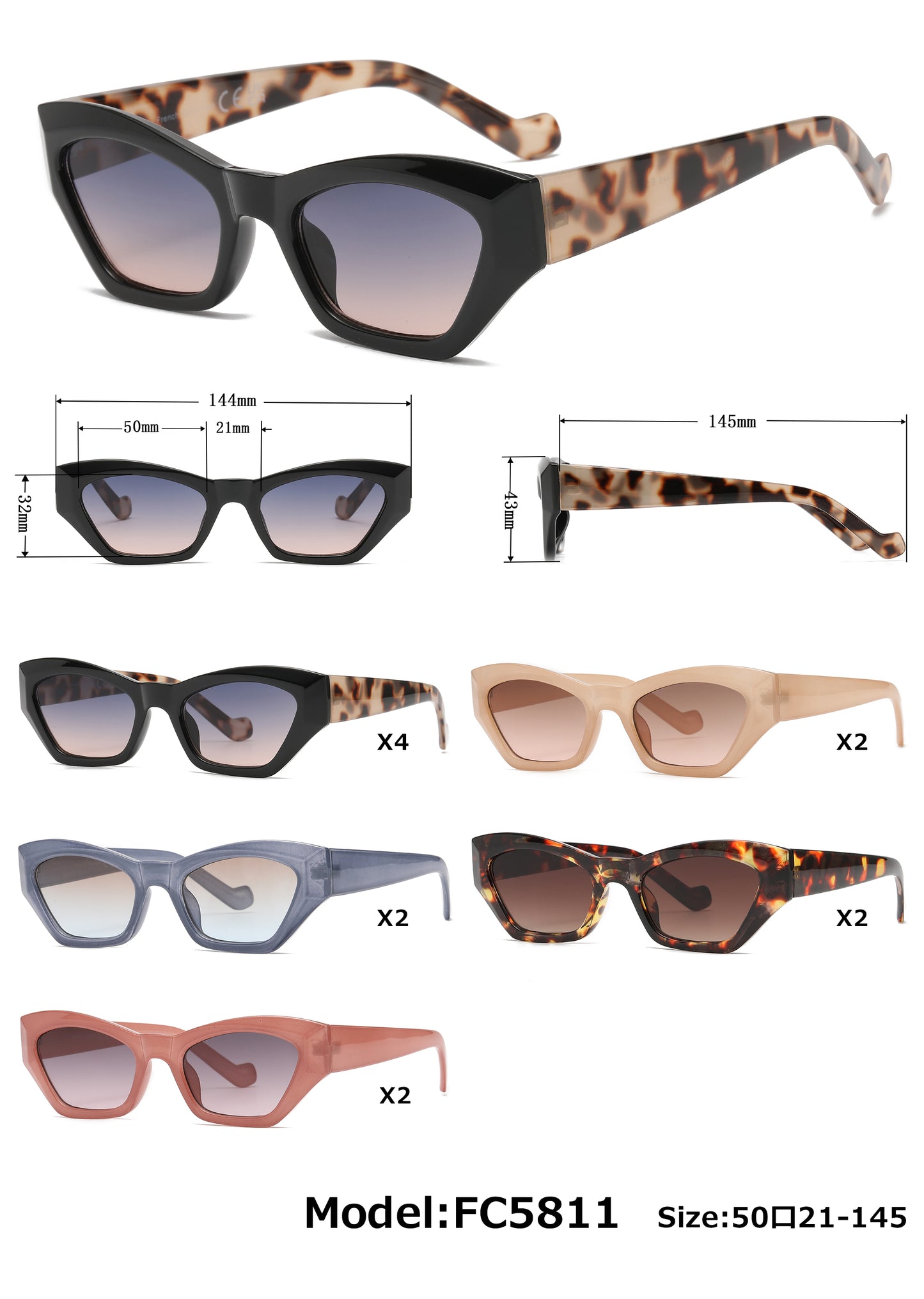 FC 5811 - Plastic Small Cat Eye Sunglasses