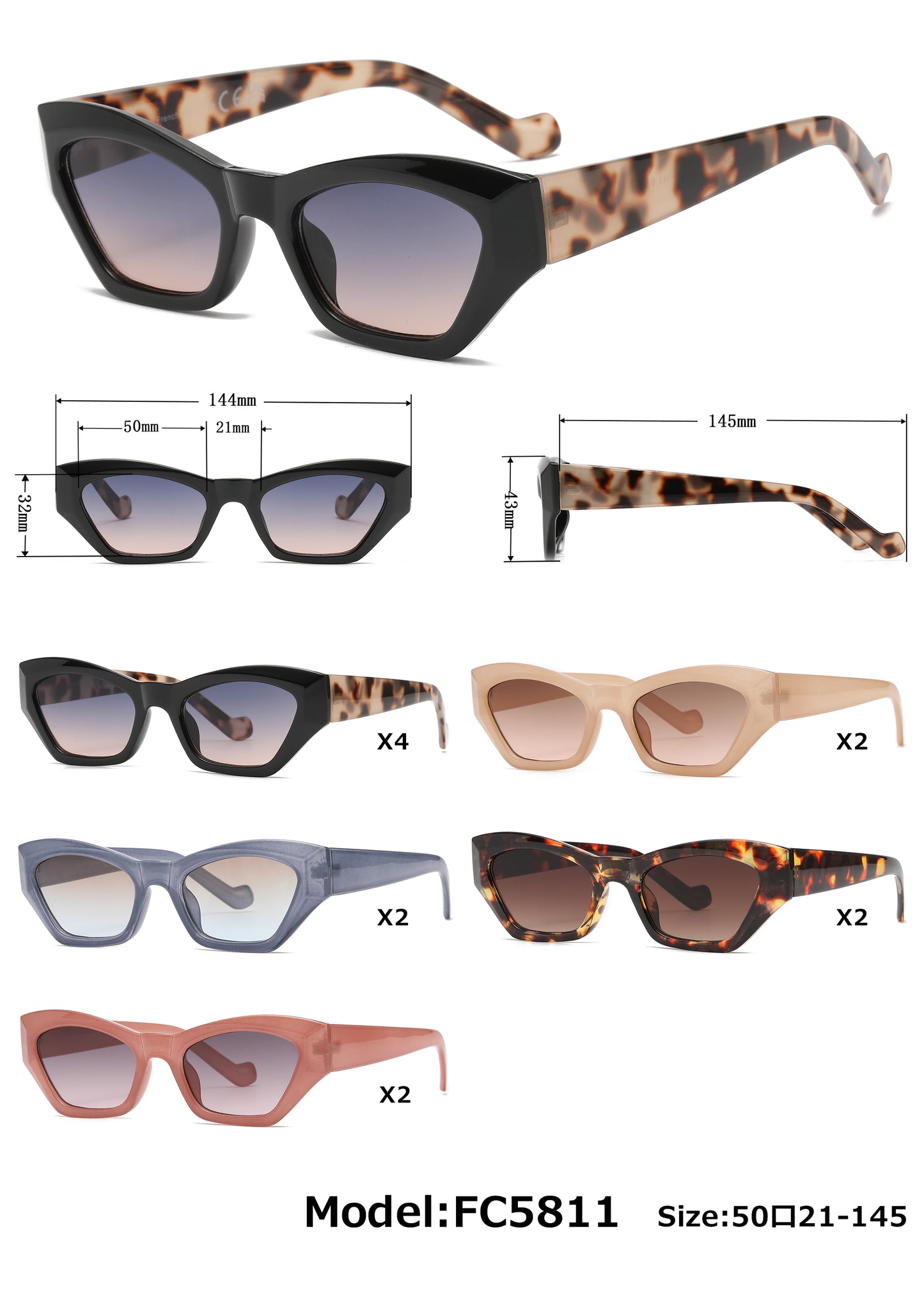 FC 5811 - Plastic Small Cat Eye Sunglasses