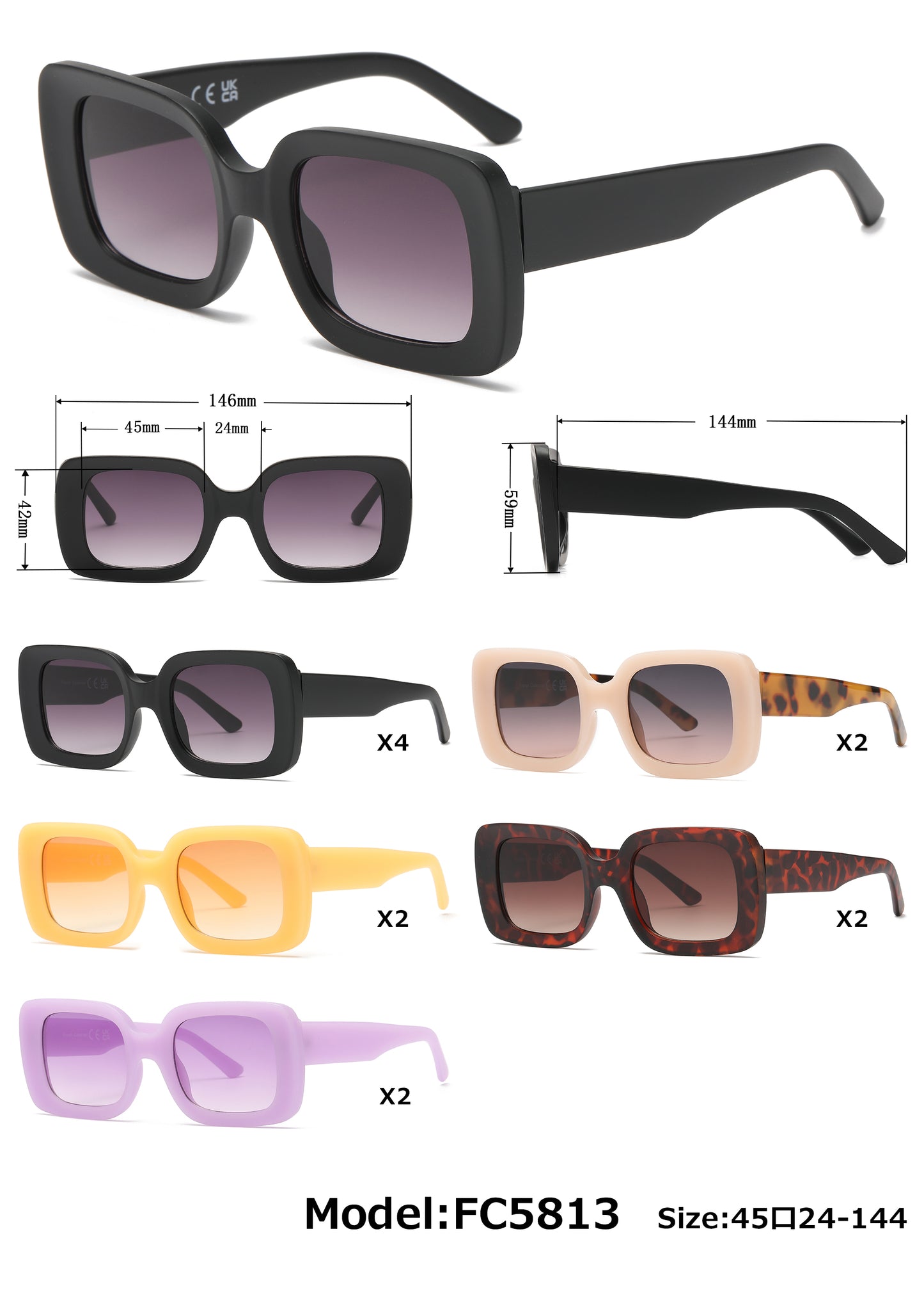 FC 5813 - Rectangular Plastic Sunglasses