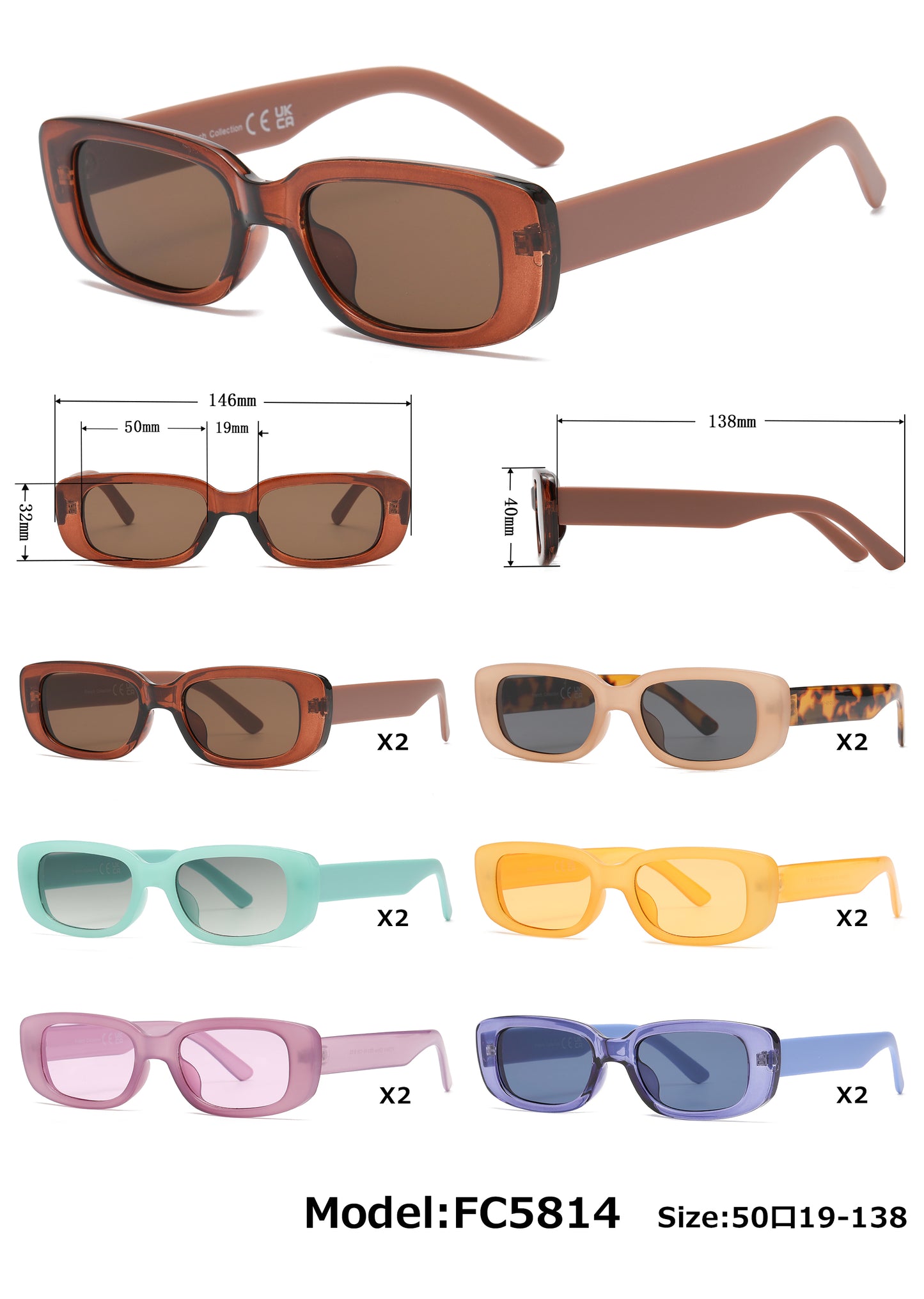 FC 5814 - Rectangular Plastic Sunglasses