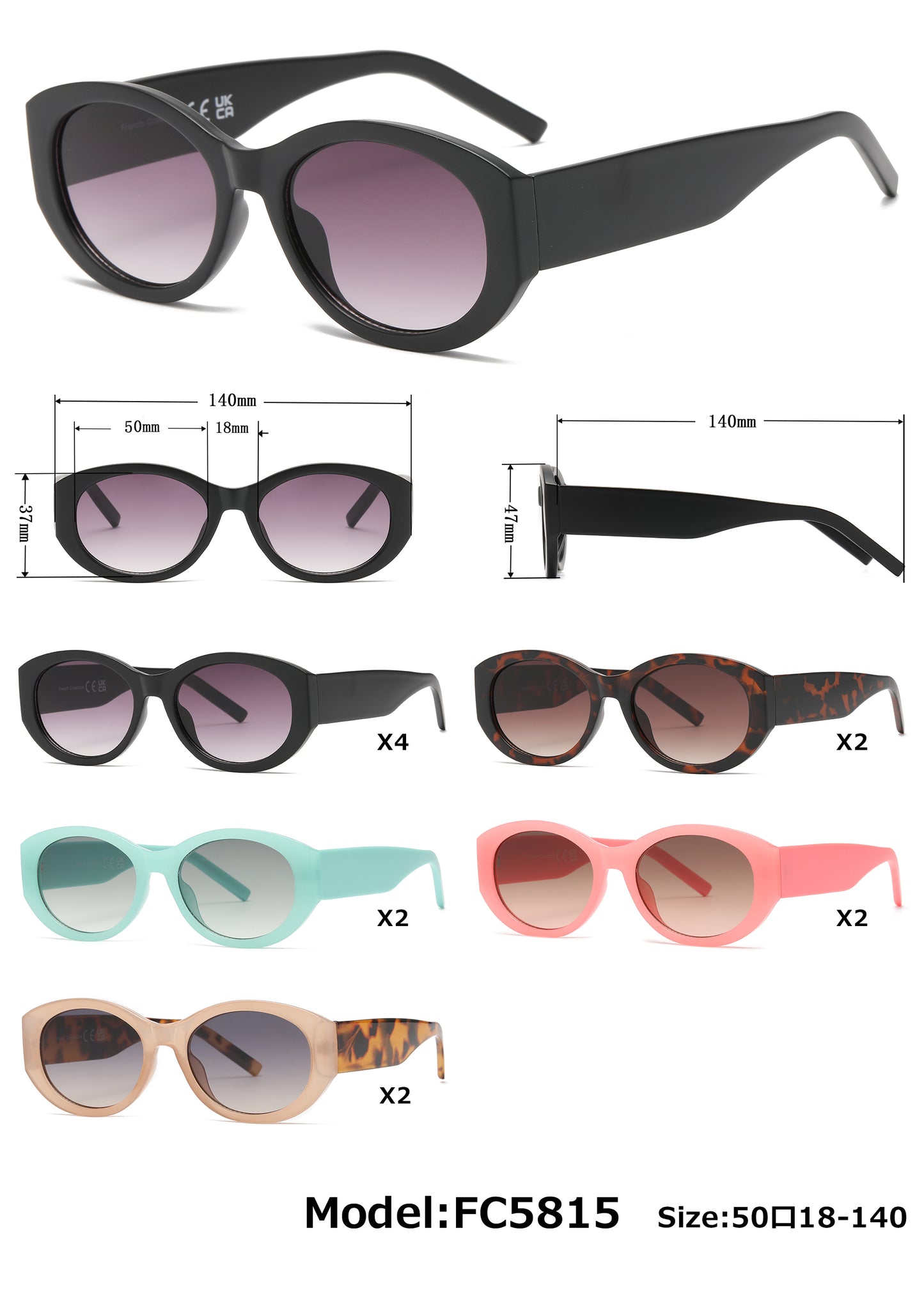FC 5815 - Round Cat Eye Plastic Sunglasses