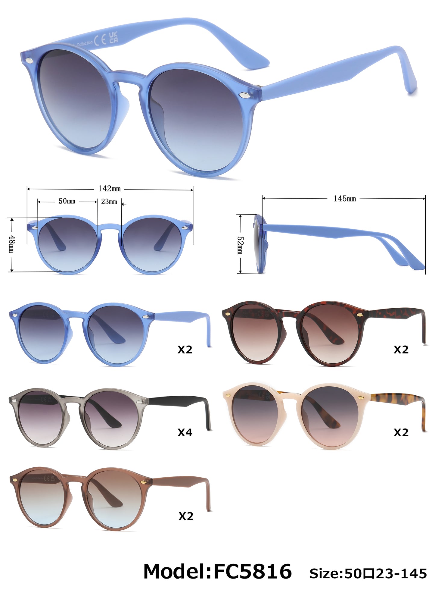 FC 5816 - Round Plastic Sunglasses with Keyhole Bridge