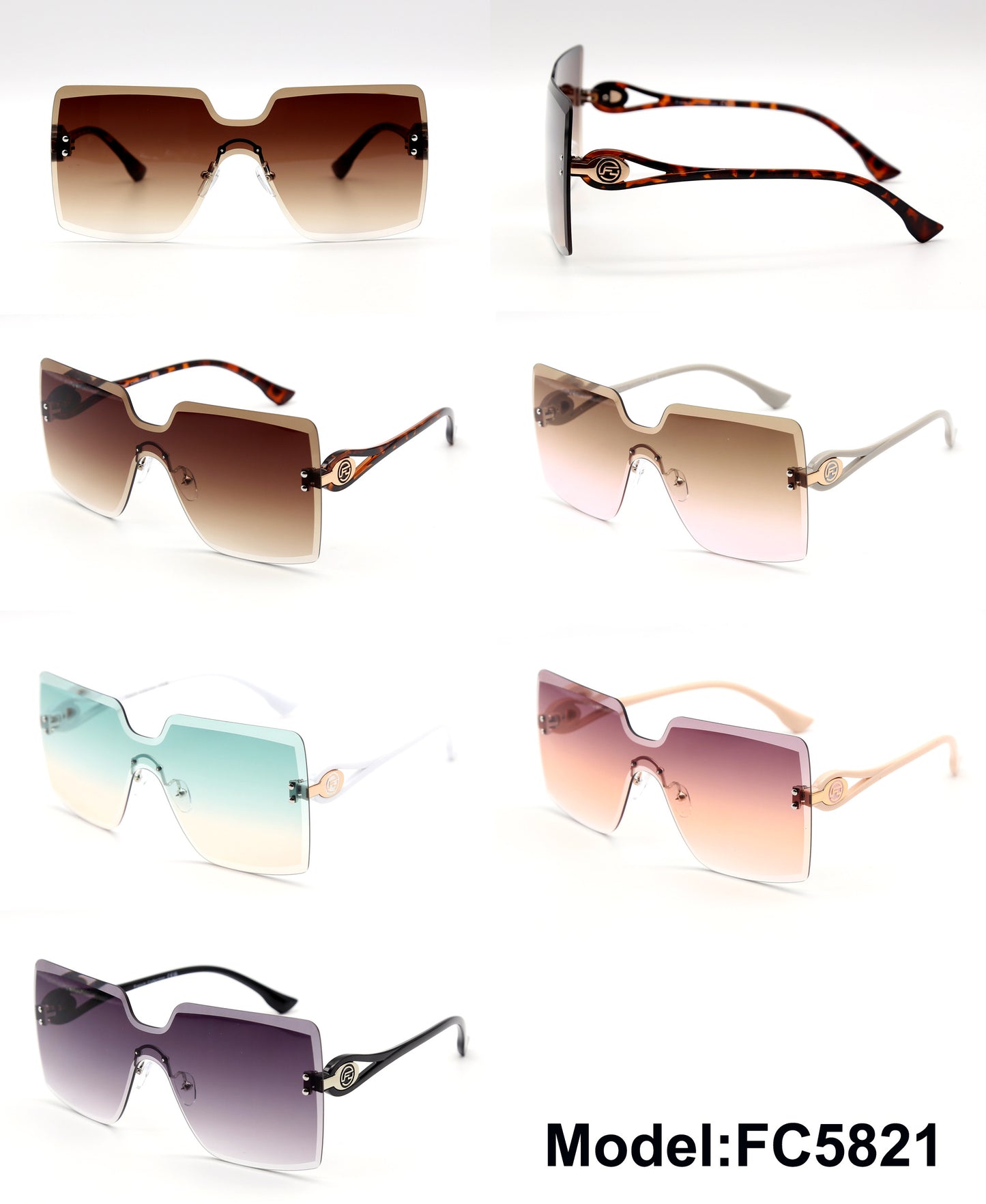 FC 5821 - Rimless Square One Piece Lens Plastic Sunglasses
