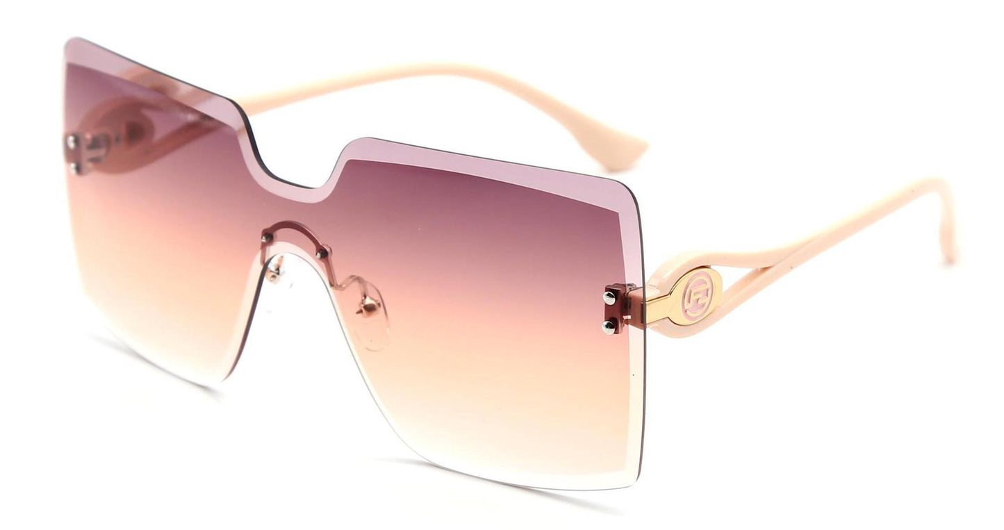 FC 5821 - Rimless Square One Piece Lens Plastic Sunglasses