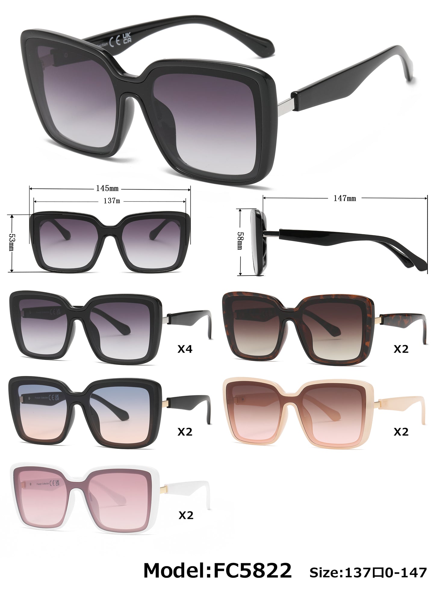 FC 5822 - One Piece Lens Square Butterfly Women Plastic Sunglasses