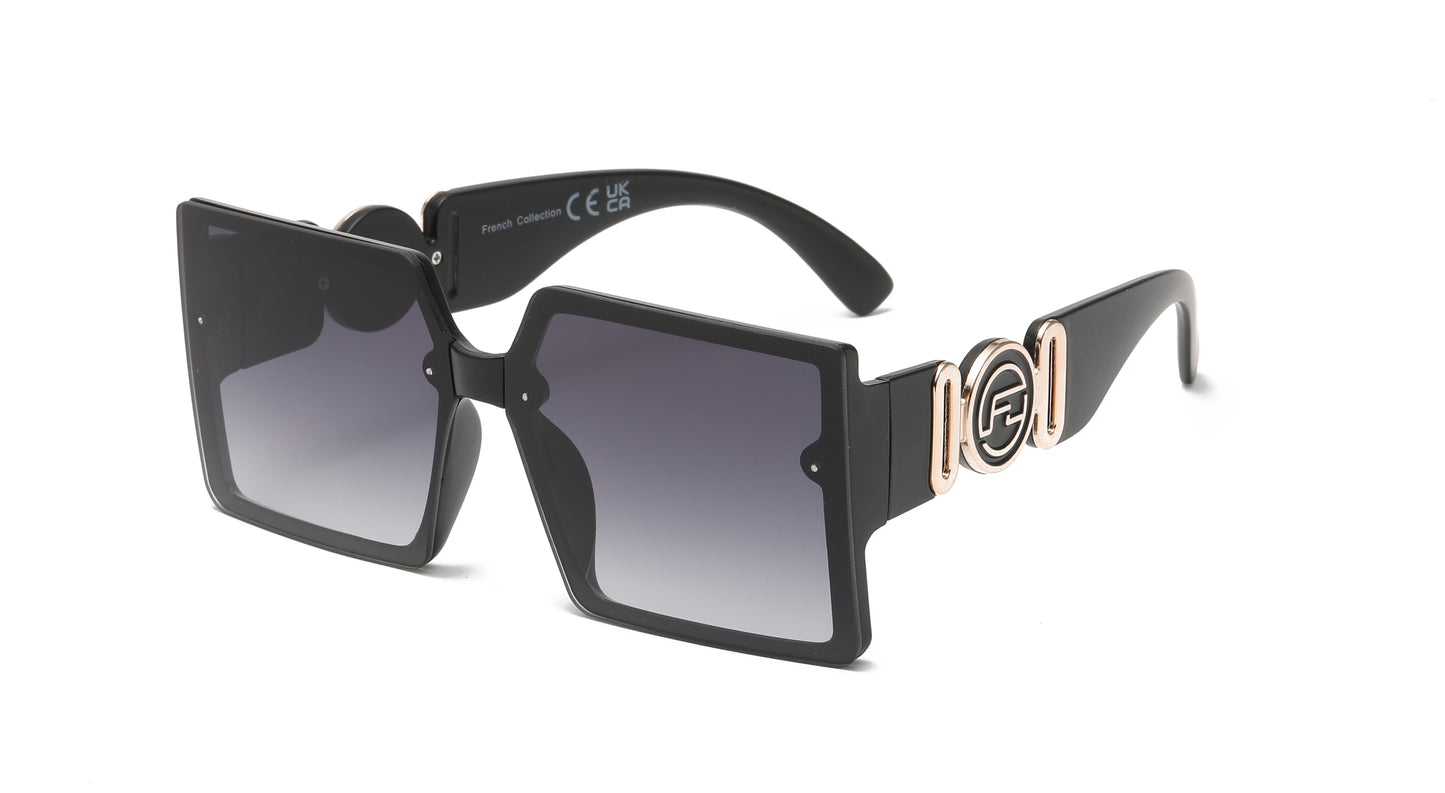 FC 5825 - Large Square with Metal Accent Temple Plastic Sunglasses