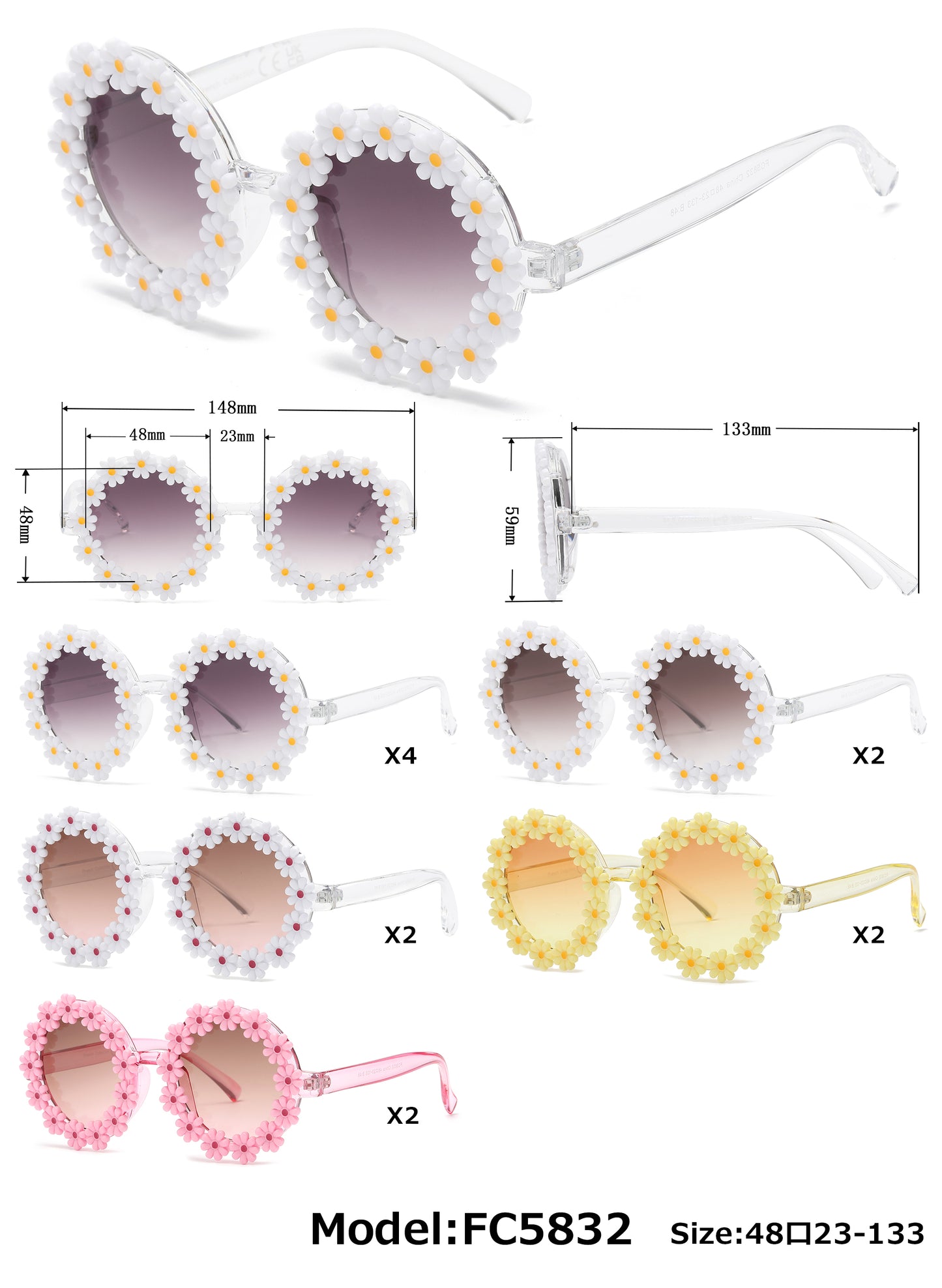 FC 5832 - Round Flowers Plastic Sunglasses