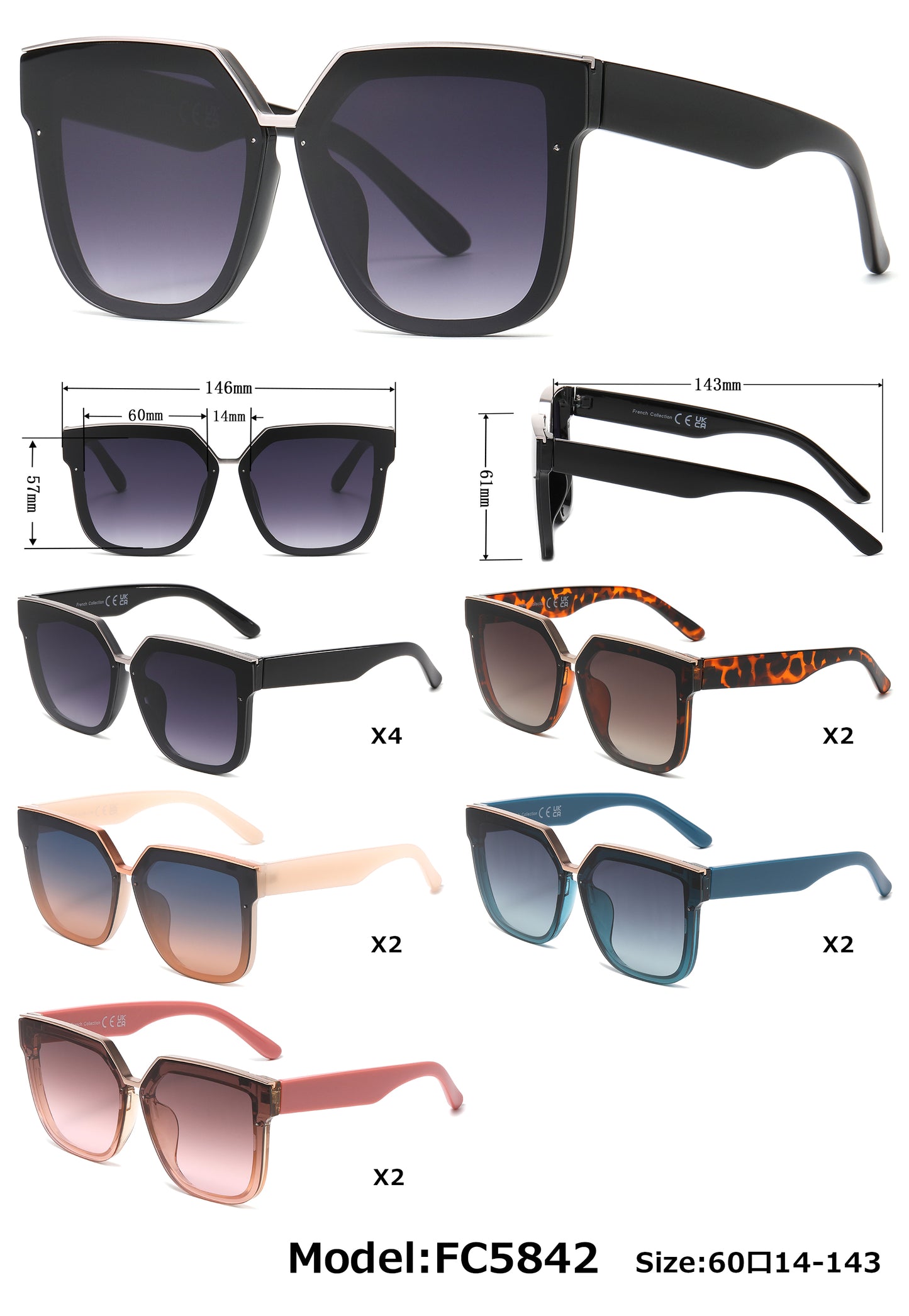 FC 5842 - Fashion Square Women Plastic Sunglasses