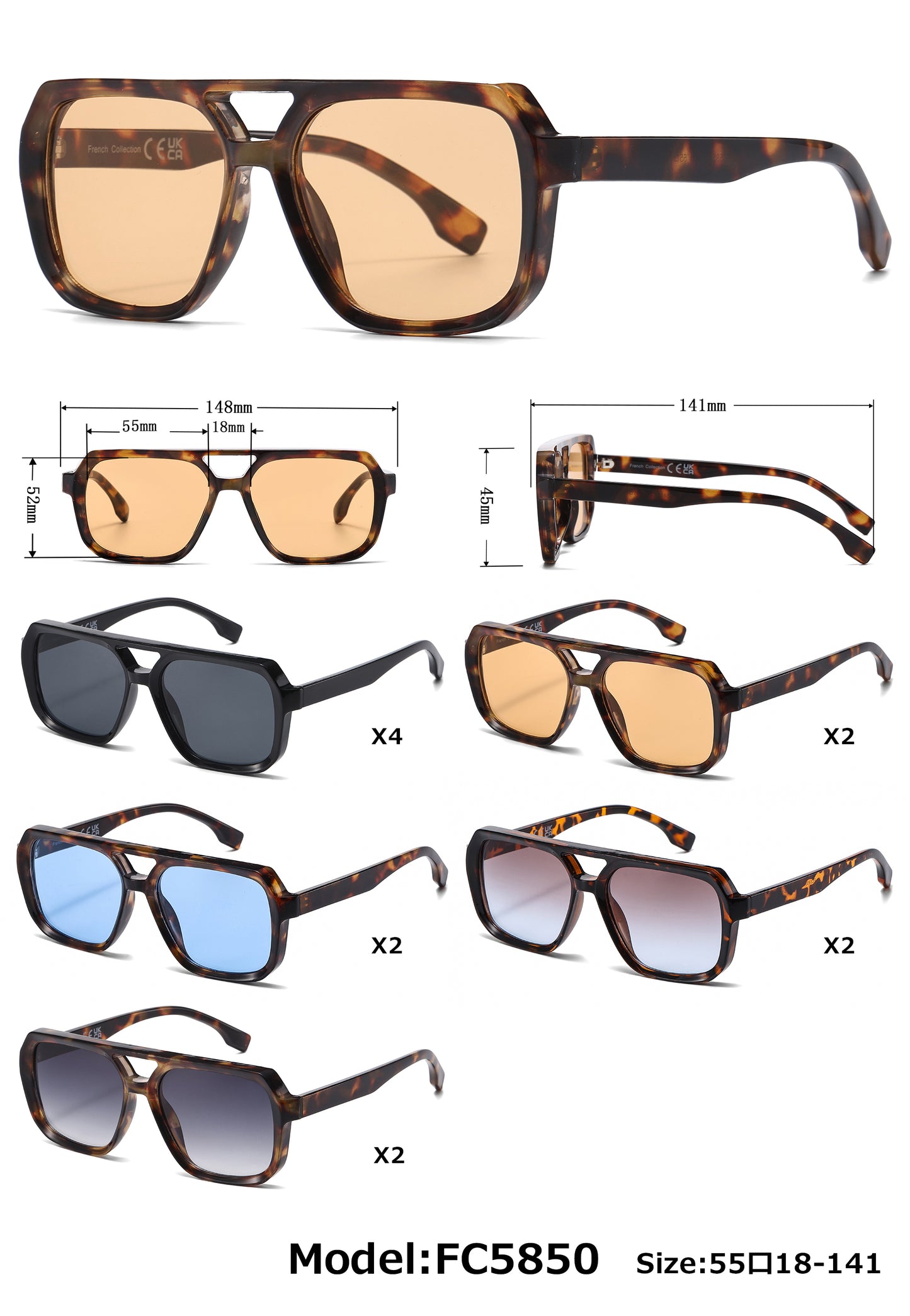 FC 5850 - Square Flat Top Aviator Plastic Sunglasses