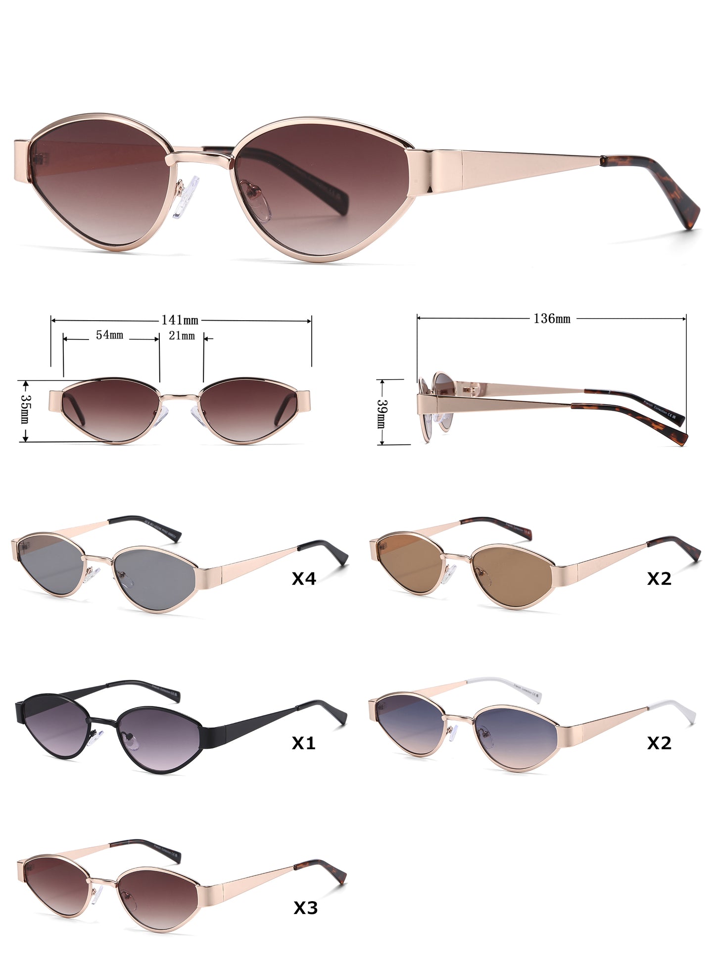 FC 5853 - Small Modern Cat Eye Metal Sunglasses