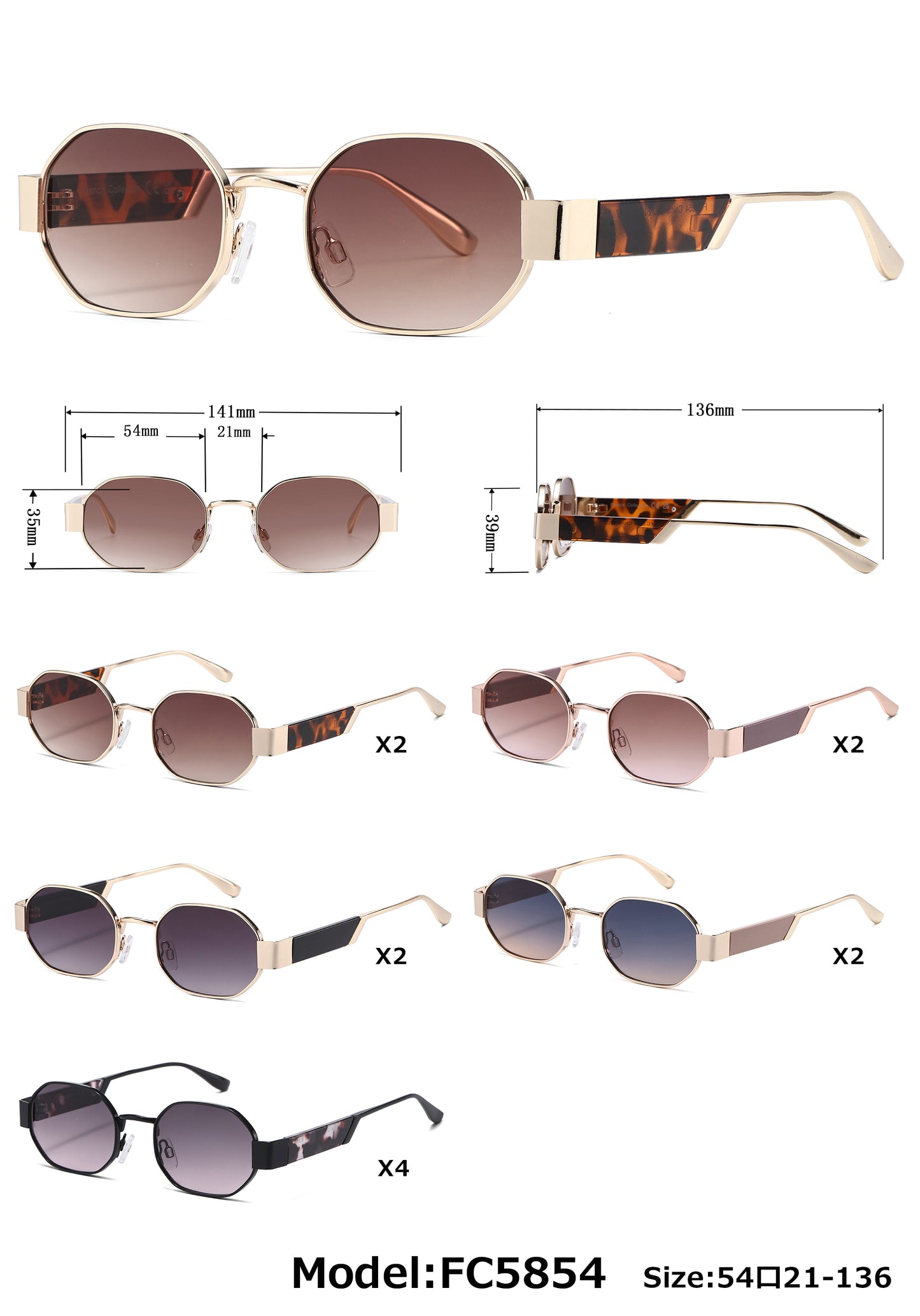 FC 5854 - Metal Geometric Classic Sunglasses