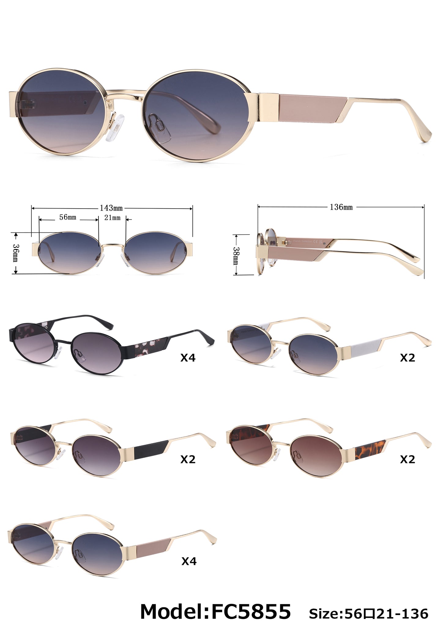 FC 5855 - Oval Fashion Metal Sunglasses