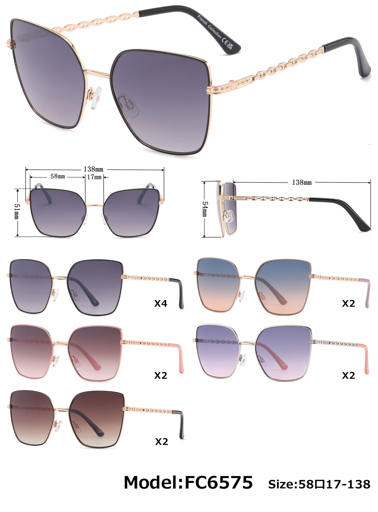 FC 6575 - Fashion Metal Cat Eye Sunglasses