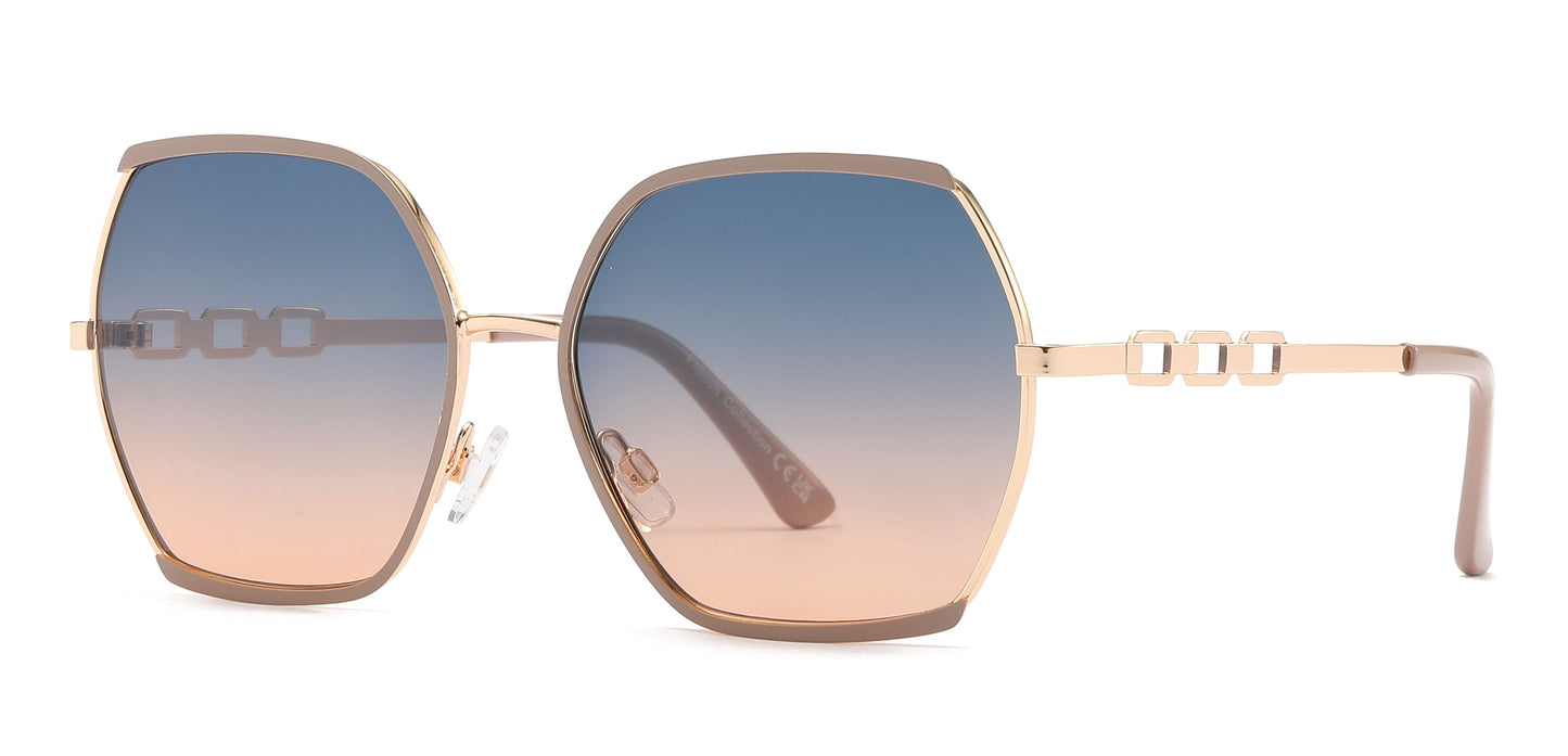 FC 6583 - Fashion Metal Hexagonal Shaped Sunglasses