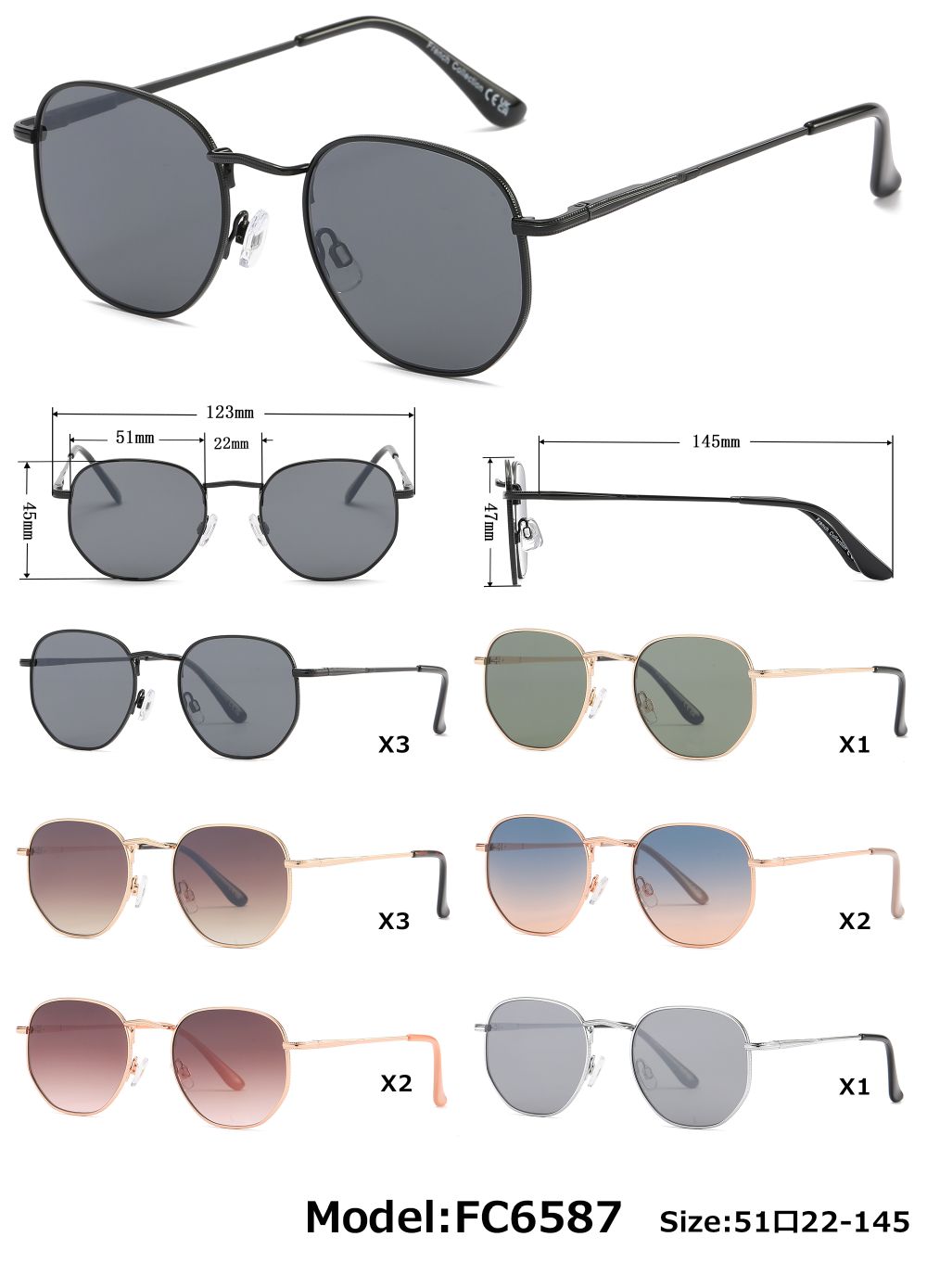 FC 6587 - Round Geometric Metal Fashion Sunglasses