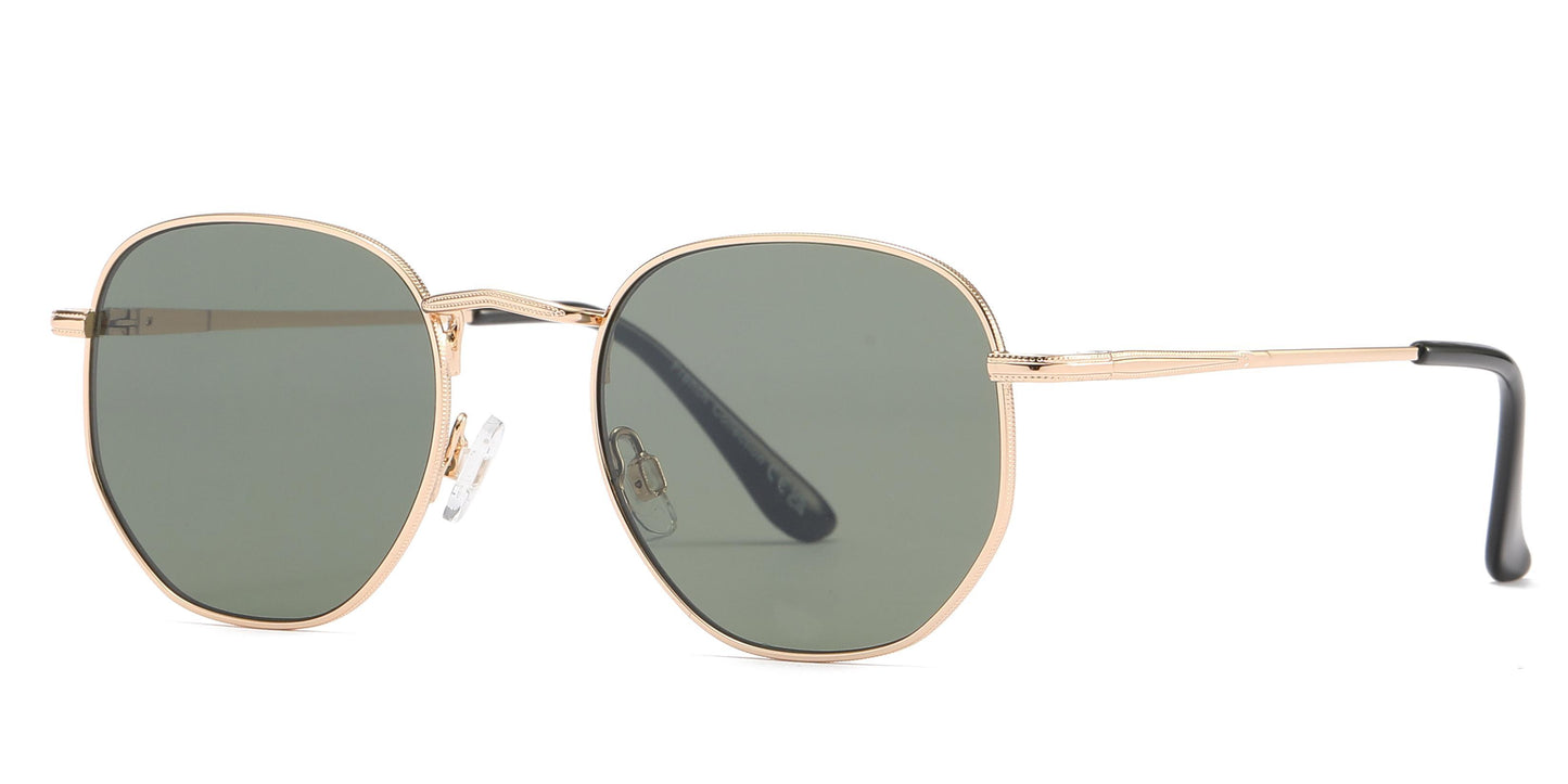 PL 3983 - Round Geometric Metal Polarized Sunglasses