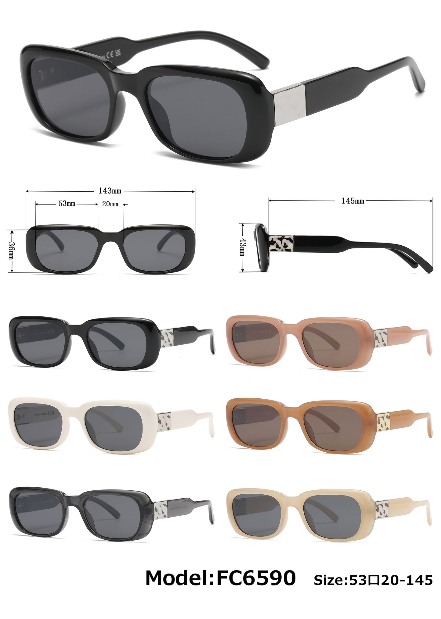 FC 6590 - Small Square Women Fashion Plastic Sunglasses