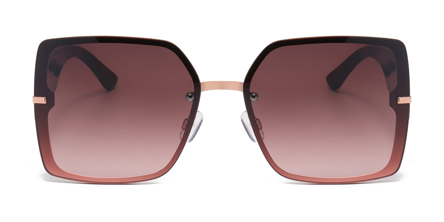 FC 6597 - Large Rimless Square Women Metal Sunglasses