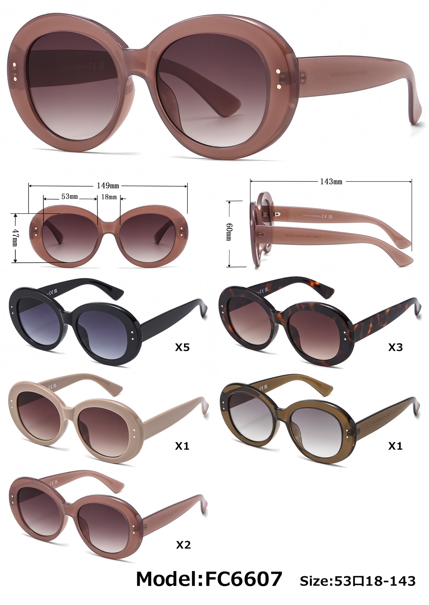 FC 6607 - Large Round Women Fashion Plastic Sunglasses