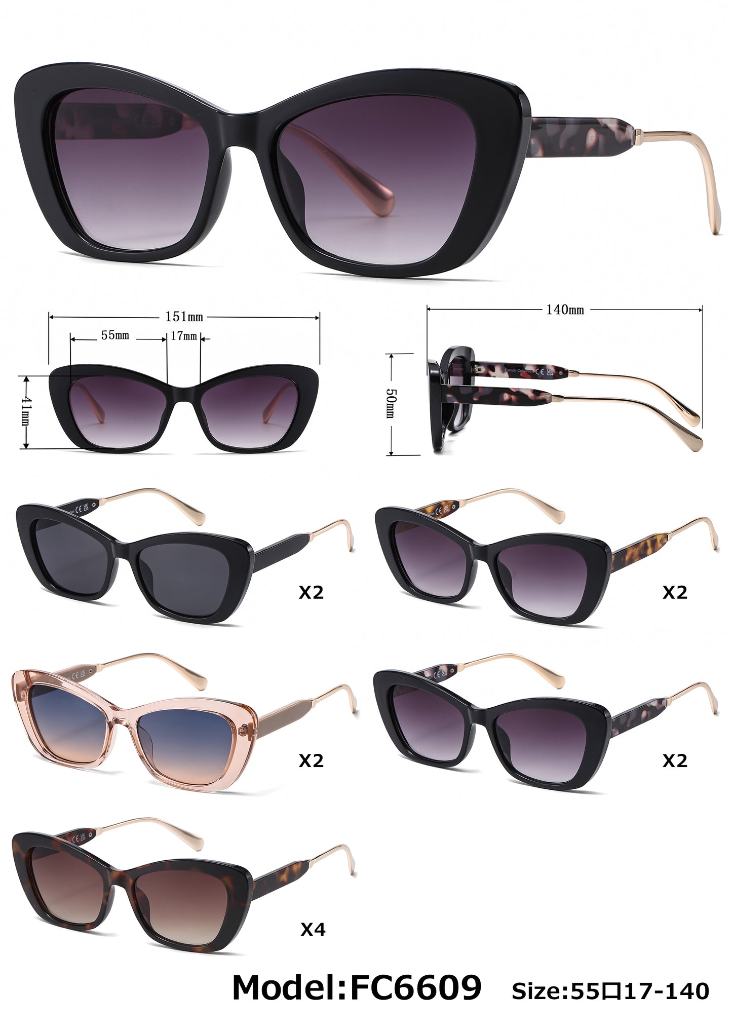FC 6609 - Classic Women Cat Eye Plastic Sunglasses
