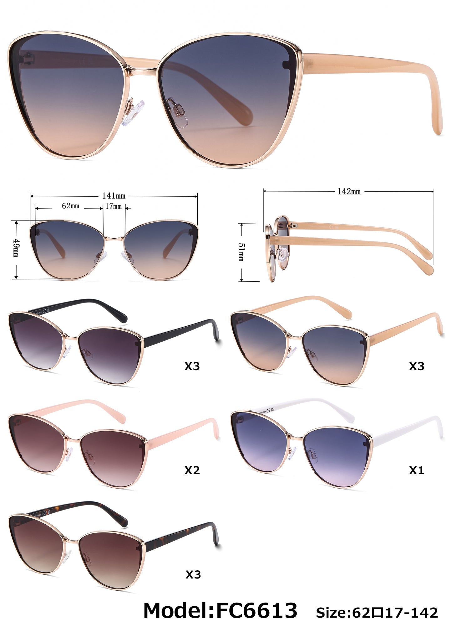 FC 6613 - Fashion Metal Cat Eye Sunglasses