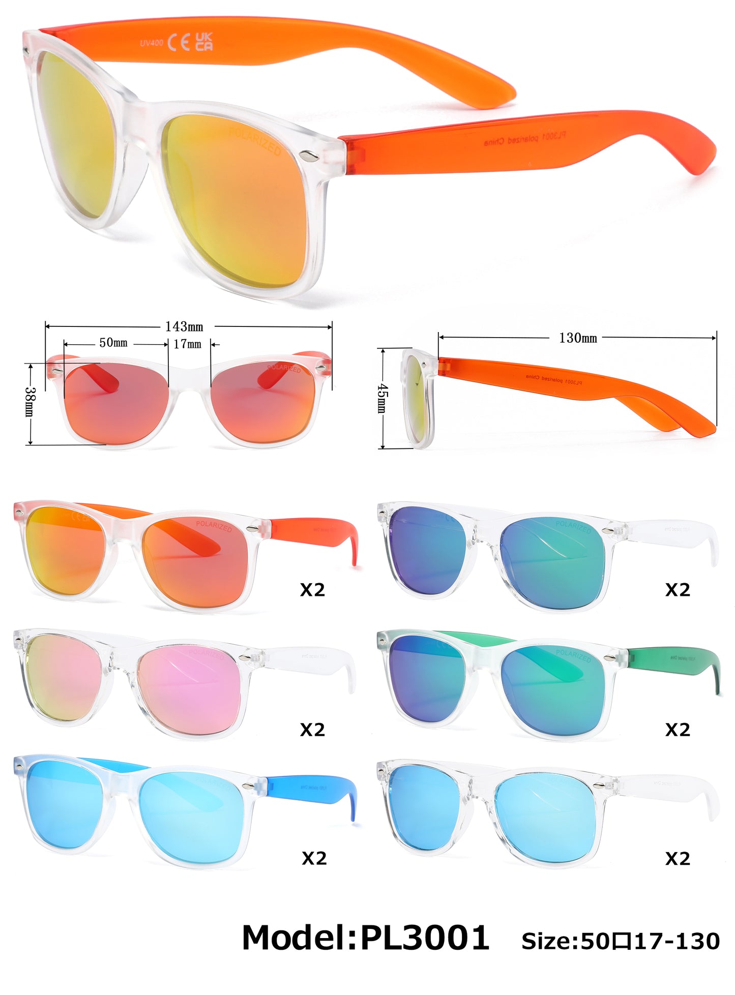 PL 3001 - Polarized Junior Classic Horn Rimmed Clear Frame Sunglasses