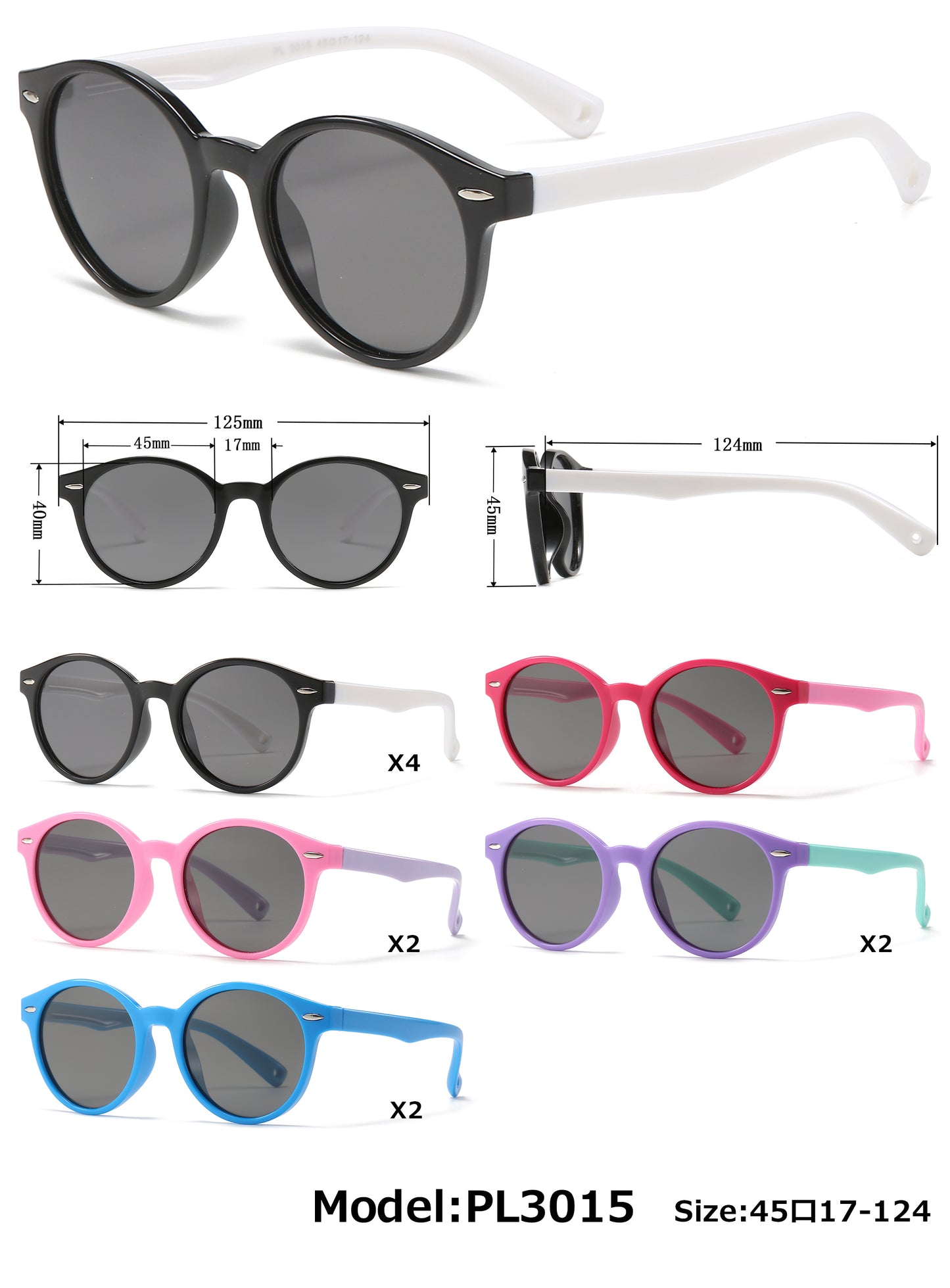 PL 3015 - Polarized Kids TR90 Rubber Round Horn Rimmed Polarized Sunglasses