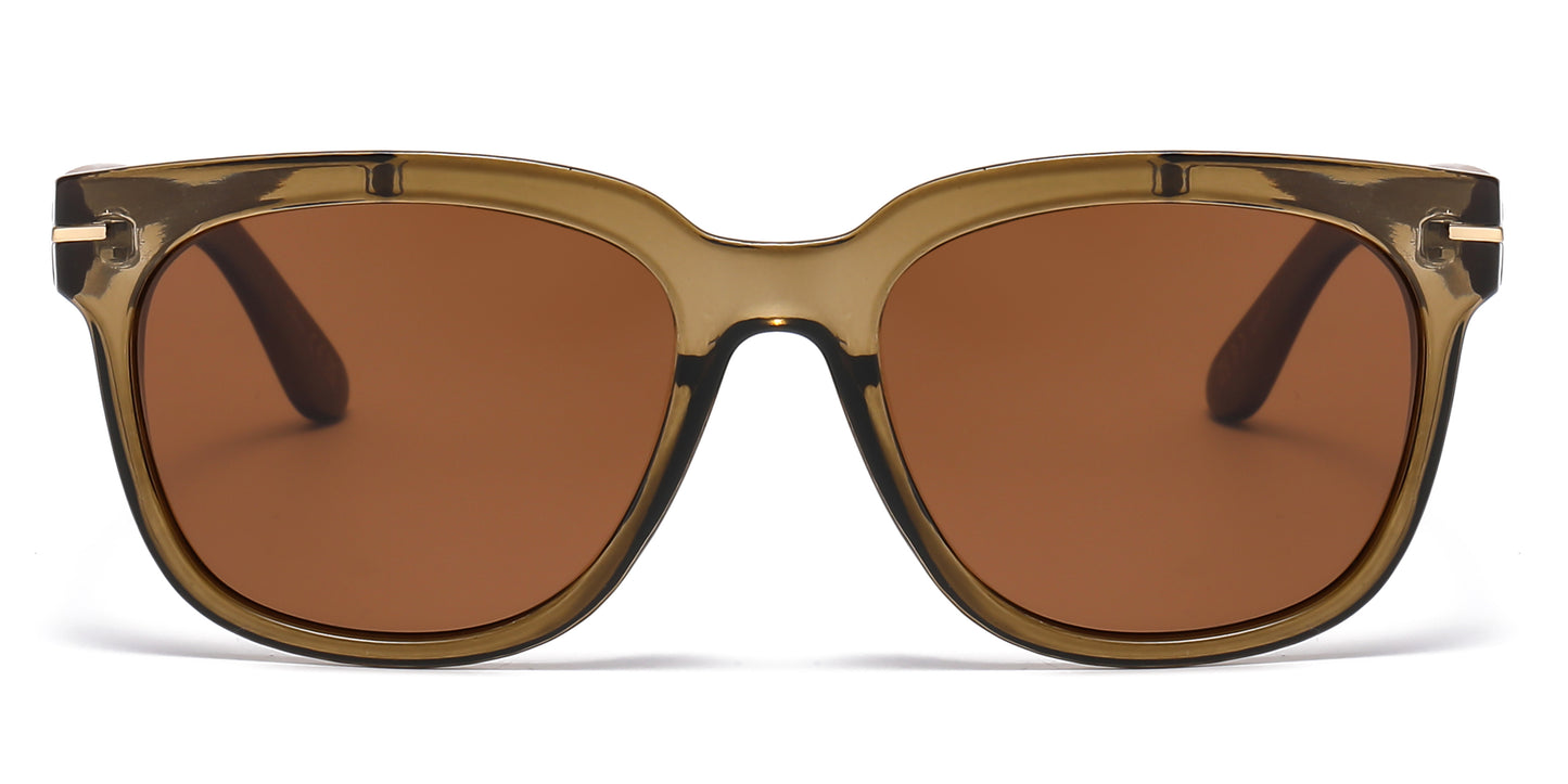 PL 3948 - Polarized Square Sunglasses with Faux Wood Temple
