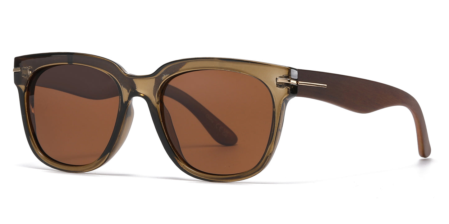 PL 3948 - Polarized Square Sunglasses with Faux Wood Temple