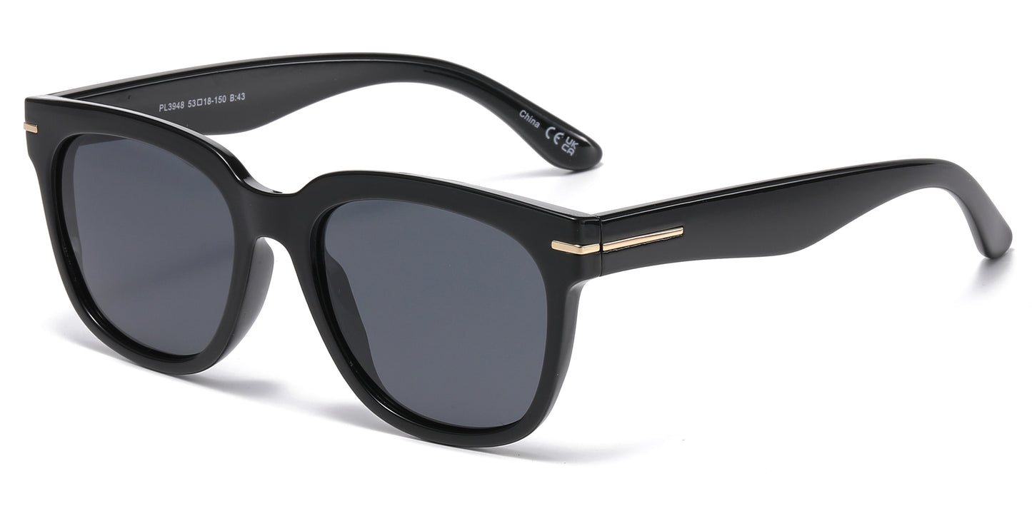 PL 3948 - Polarized Square Sunglasses with Faux Wood Temple