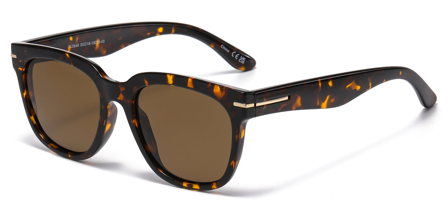 PL 3948 - Polarized Square Sunglasses with Faux Wood Temple