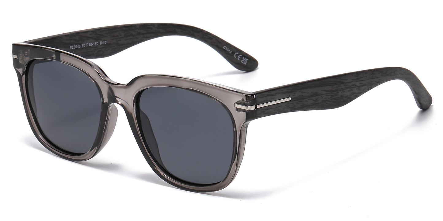 PL 3948 - Polarized Square Sunglasses with Faux Wood Temple