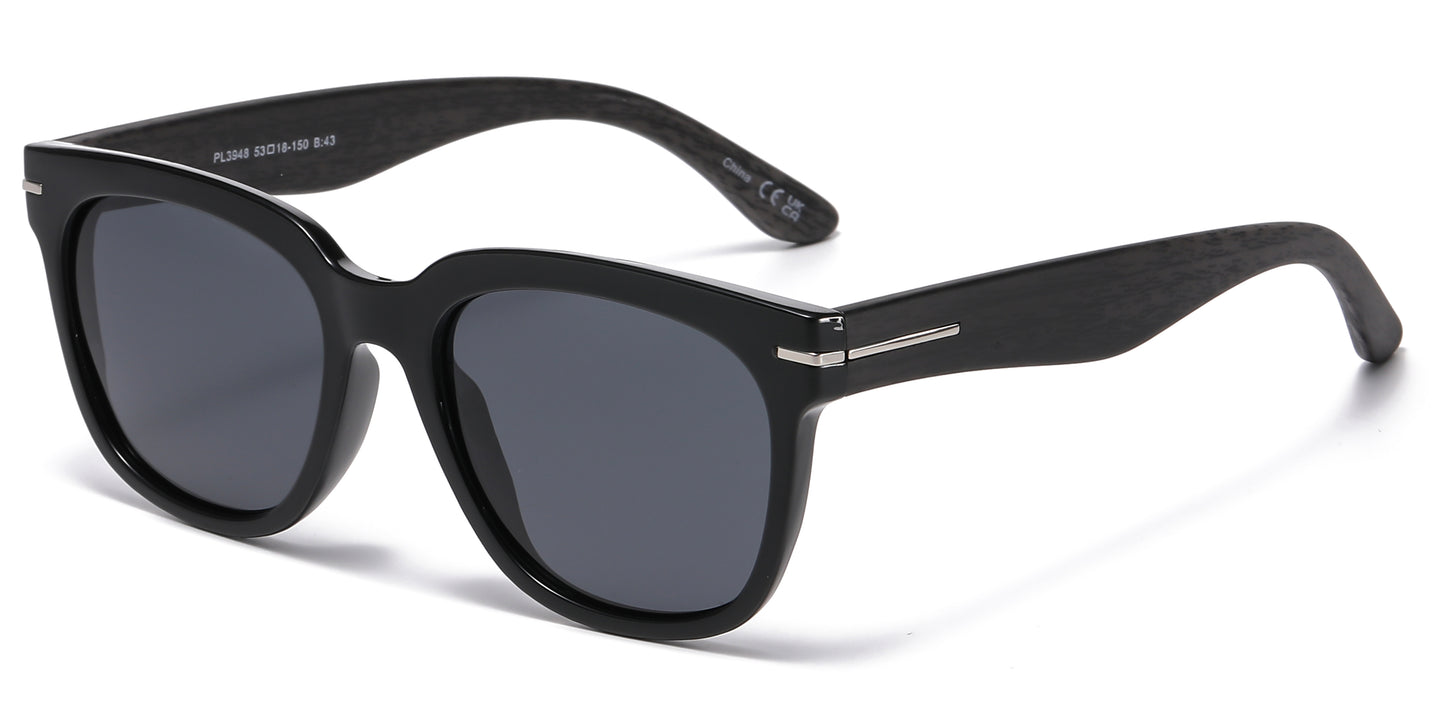 PL 3948 - Polarized Square Sunglasses with Faux Wood Temple