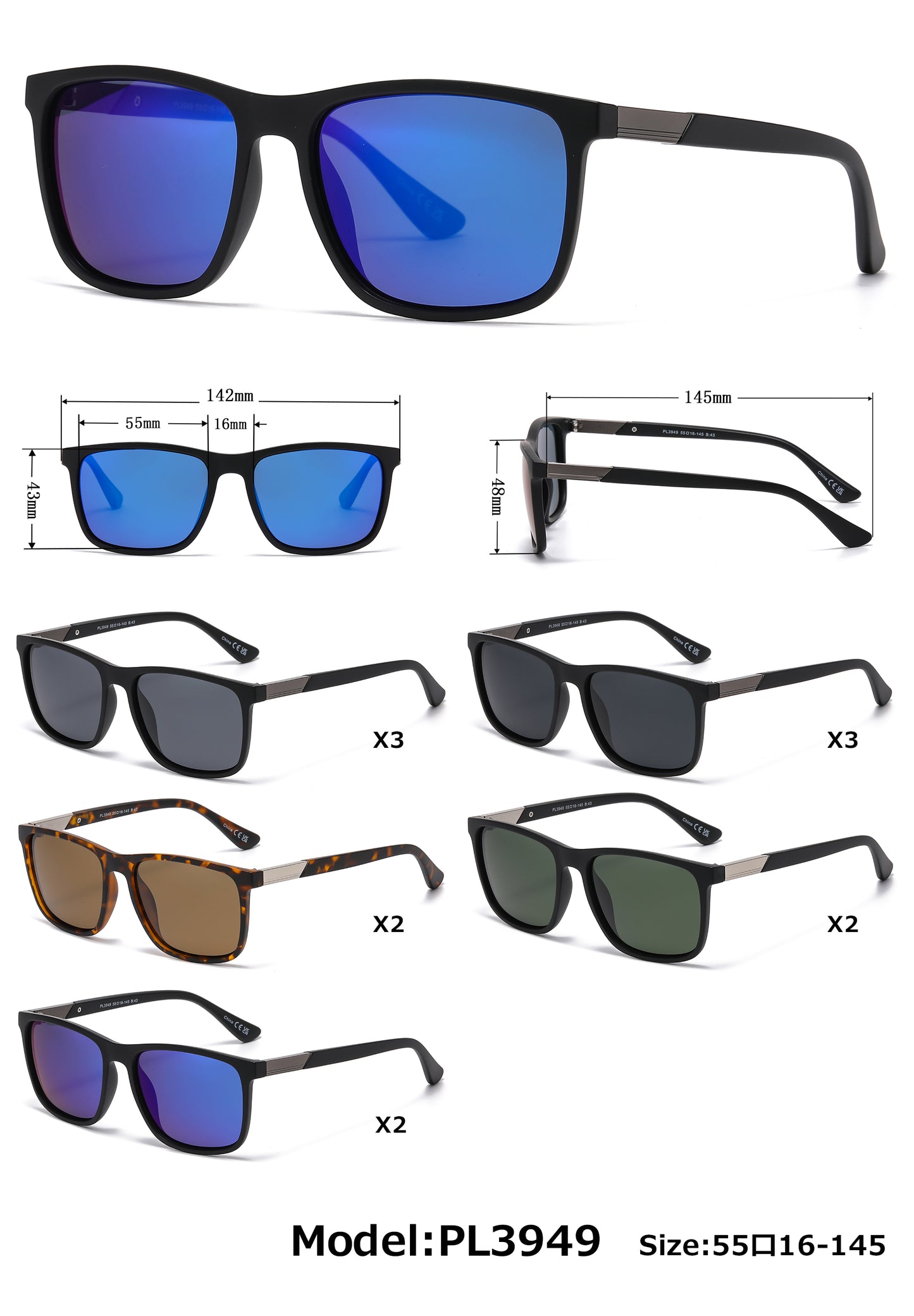 PL 3949 - Polarized Sports Rectangular Sunglasses for Men
