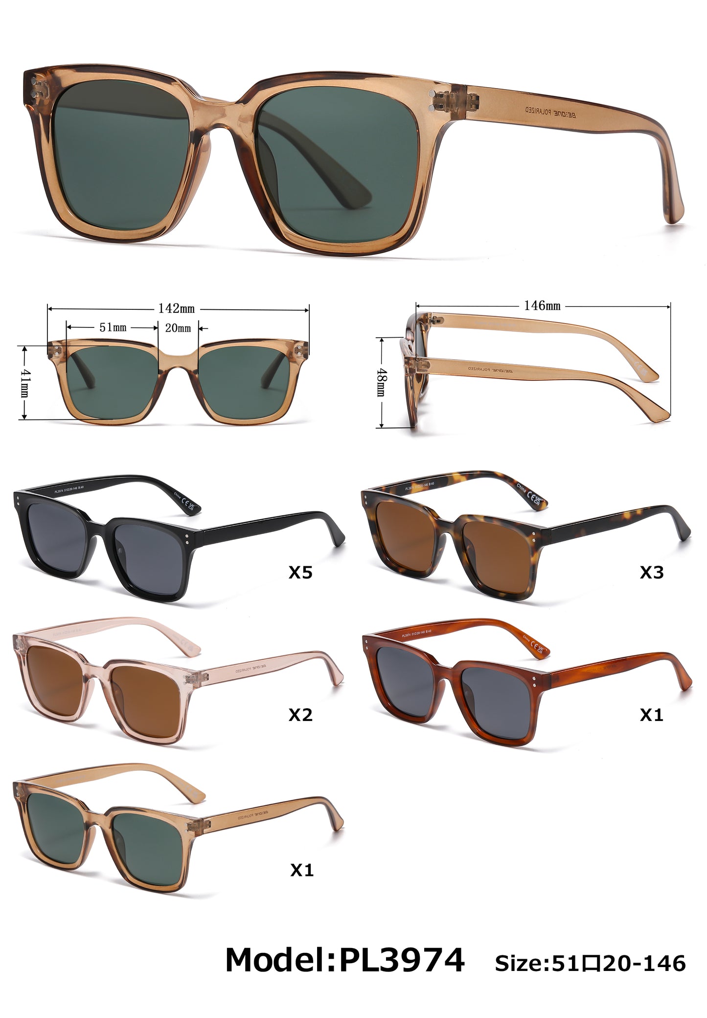 PL 3974 - Polarized Plastic Sunglasses