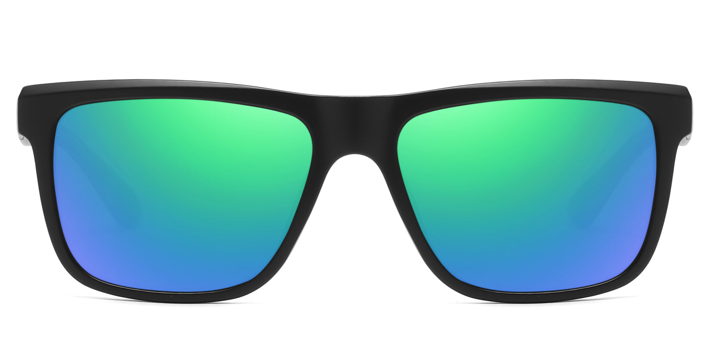 PL 5319 - Rectangular Men Sport Polarized Plastic Sunglasses with Color Mirror Lens