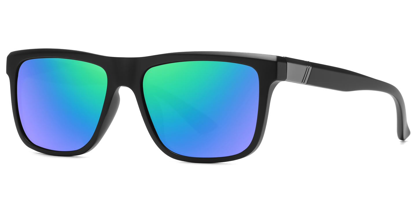 PL 5319 - Rectangular Men Sport Polarized Plastic Sunglasses with Color Mirror Lens