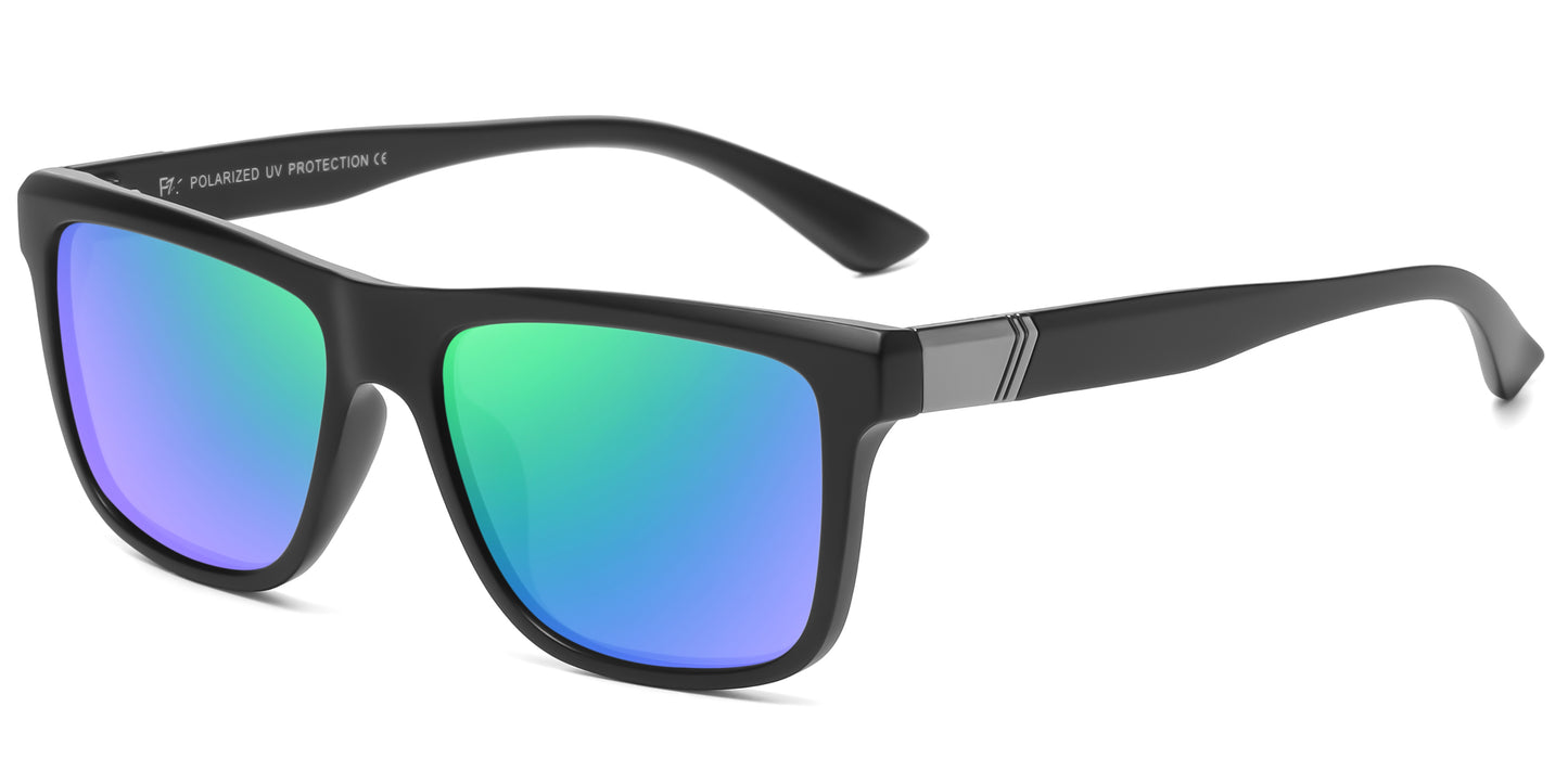 PL 5319 - Rectangular Men Sport Polarized Plastic Sunglasses with Color Mirror Lens