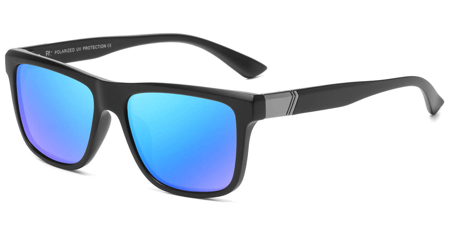 PL 5319 - Rectangular Men Sport Polarized Plastic Sunglasses with Color Mirror Lens