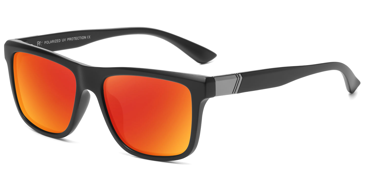 PL 5319 - Rectangular Men Sport Polarized Plastic Sunglasses with Color Mirror Lens
